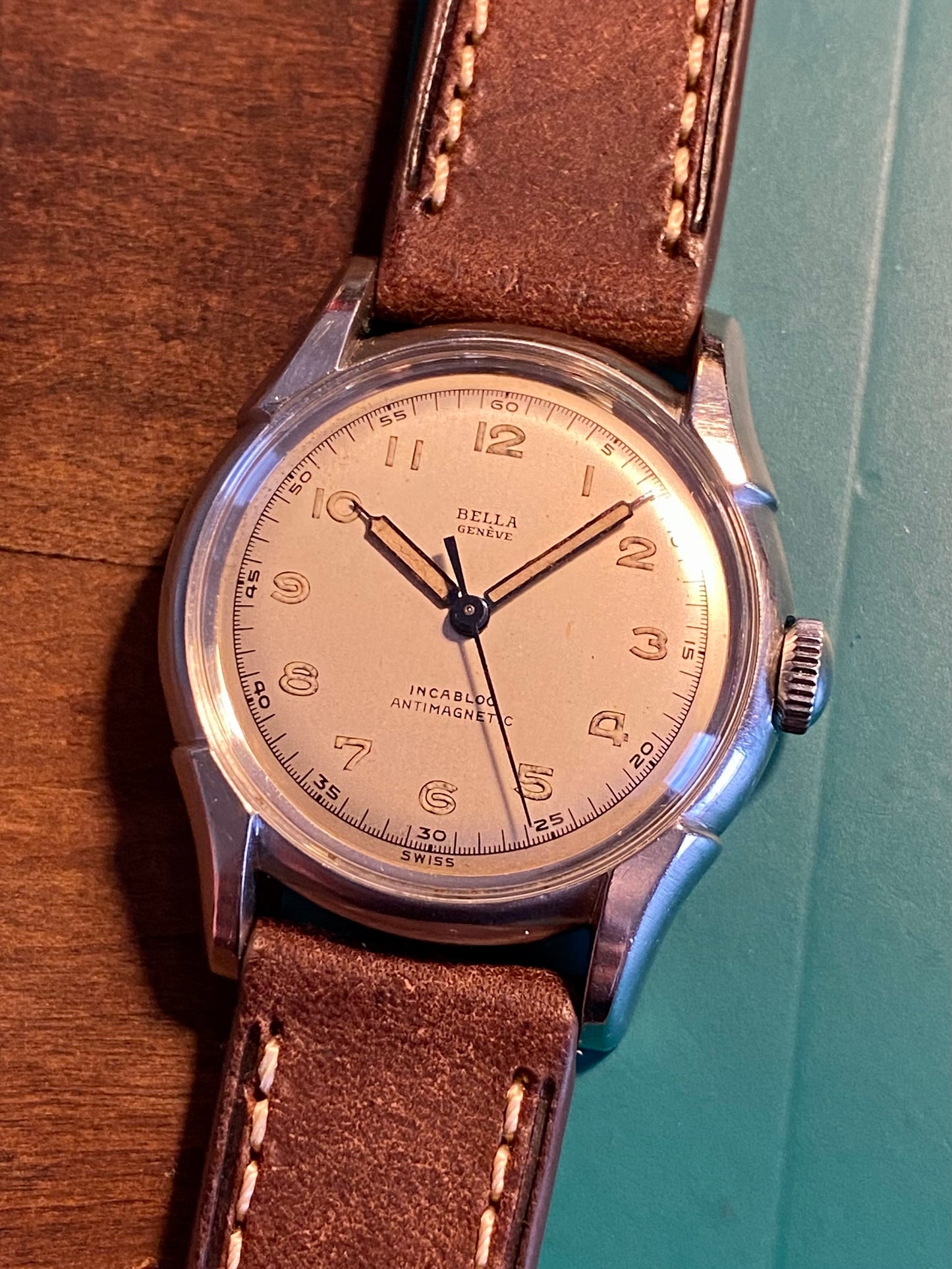 Bella Genève Montre Vintage Style Militaire Mécanique 1950