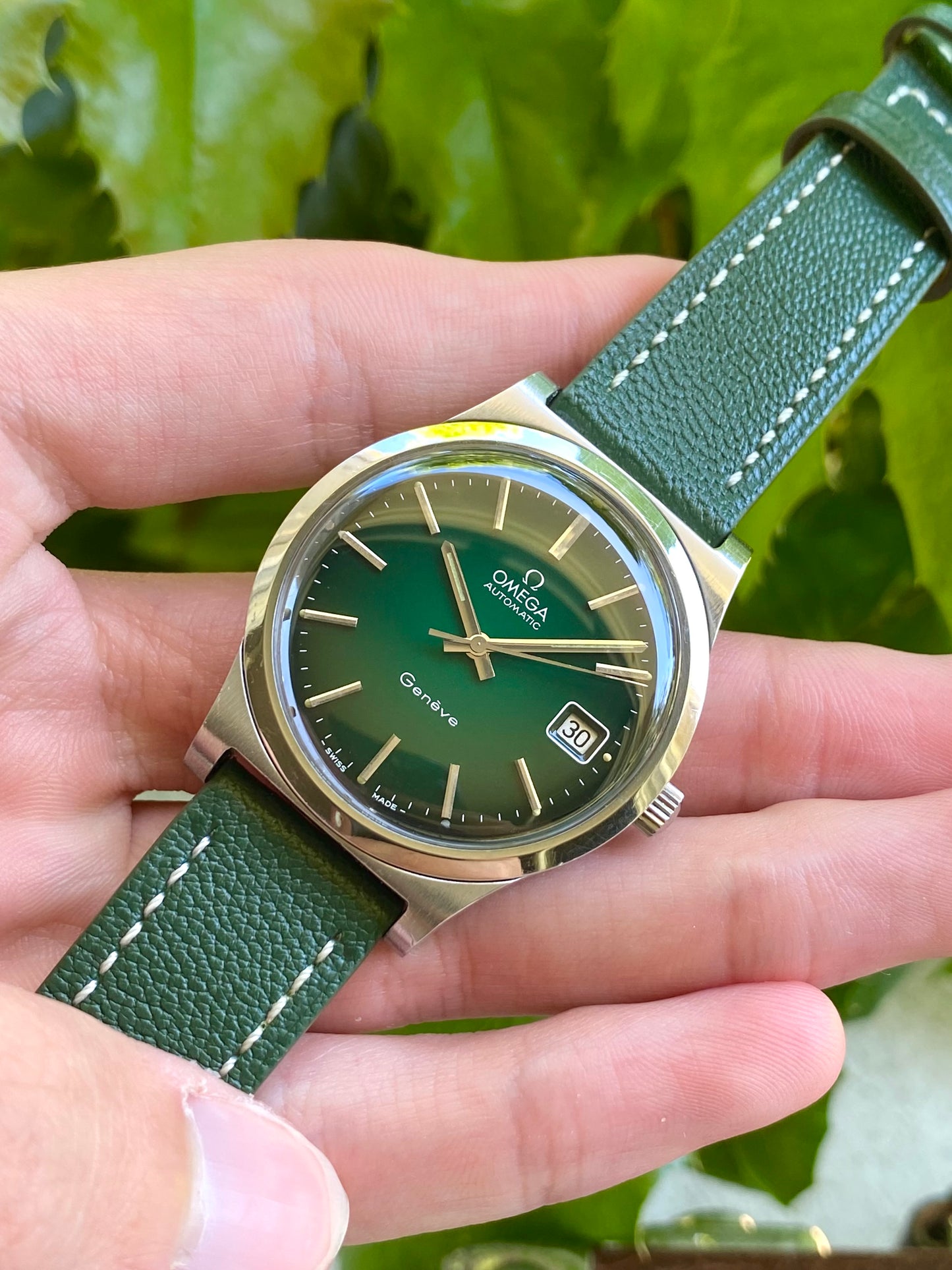 Omega Genève Automatic Cadran Vert Émeraude - Cal 1012 Montre Vintage Mécanique 166.0168 - 1973