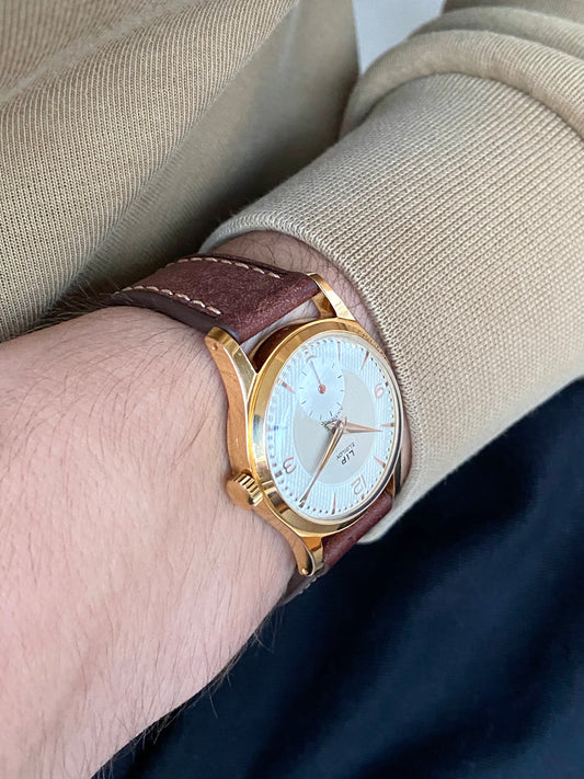 LIP Elgiloy PareChoc Cadran Guilloché "Nid d’Abeille" Plaqué Or Montre Vintage Mécanique France R25 1960