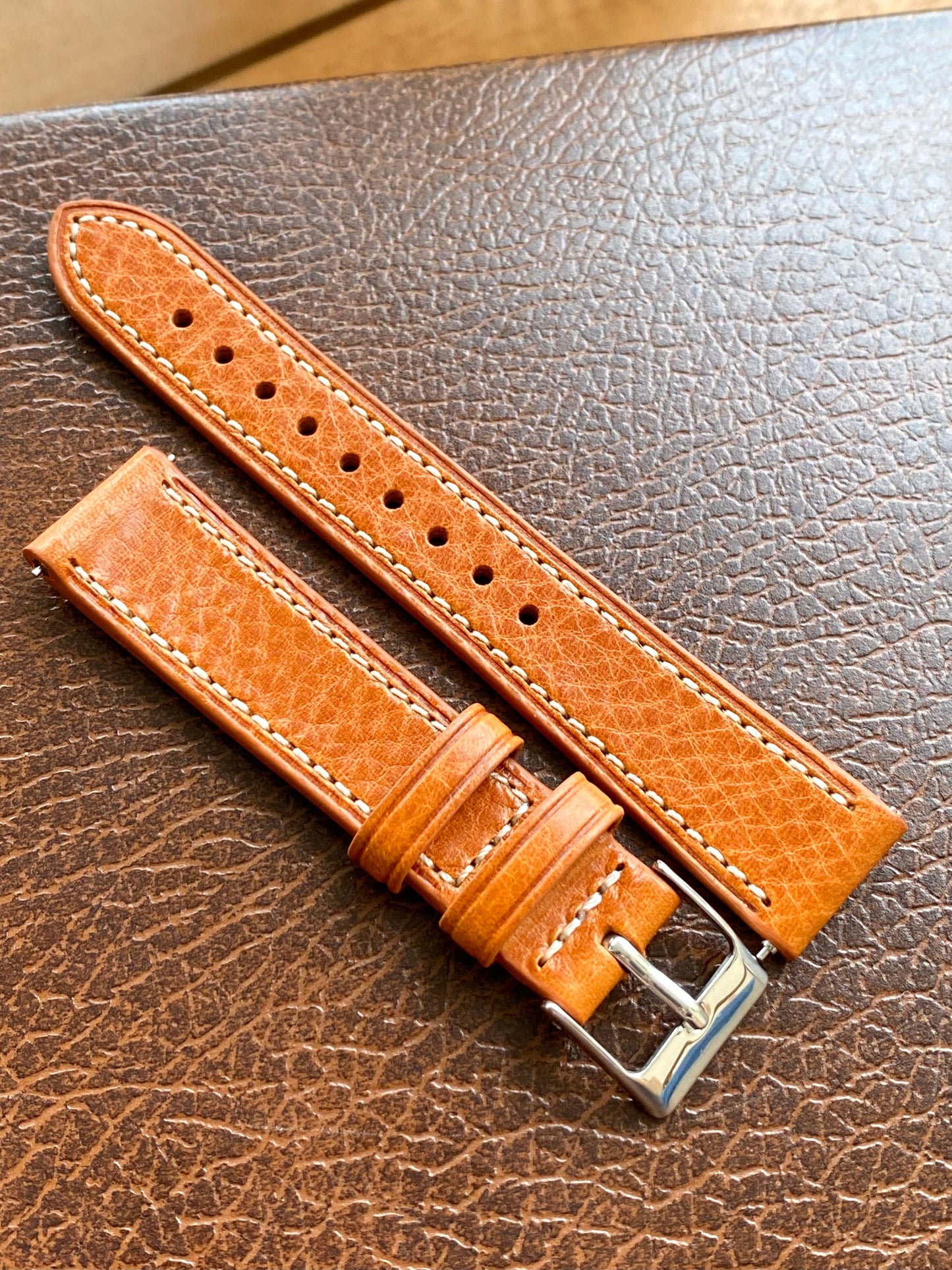 Bracelet de Montre Vintage - ORANGE 18mm - Cuir Véritable de Haute Qualité