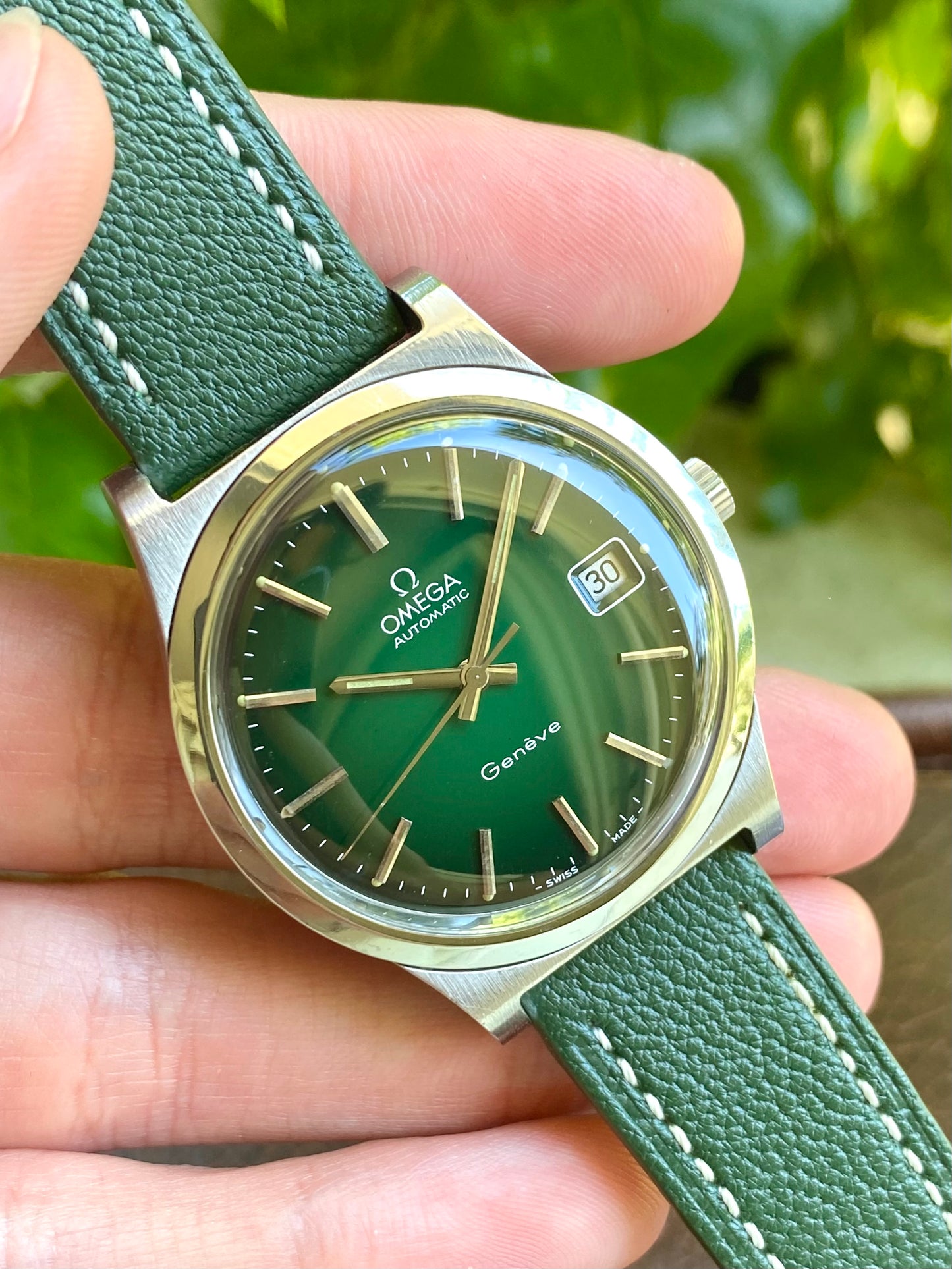 Omega Genève Automatic Cadran Vert Émeraude - Cal 1012 Montre Vintage Mécanique 166.0168 - 1973