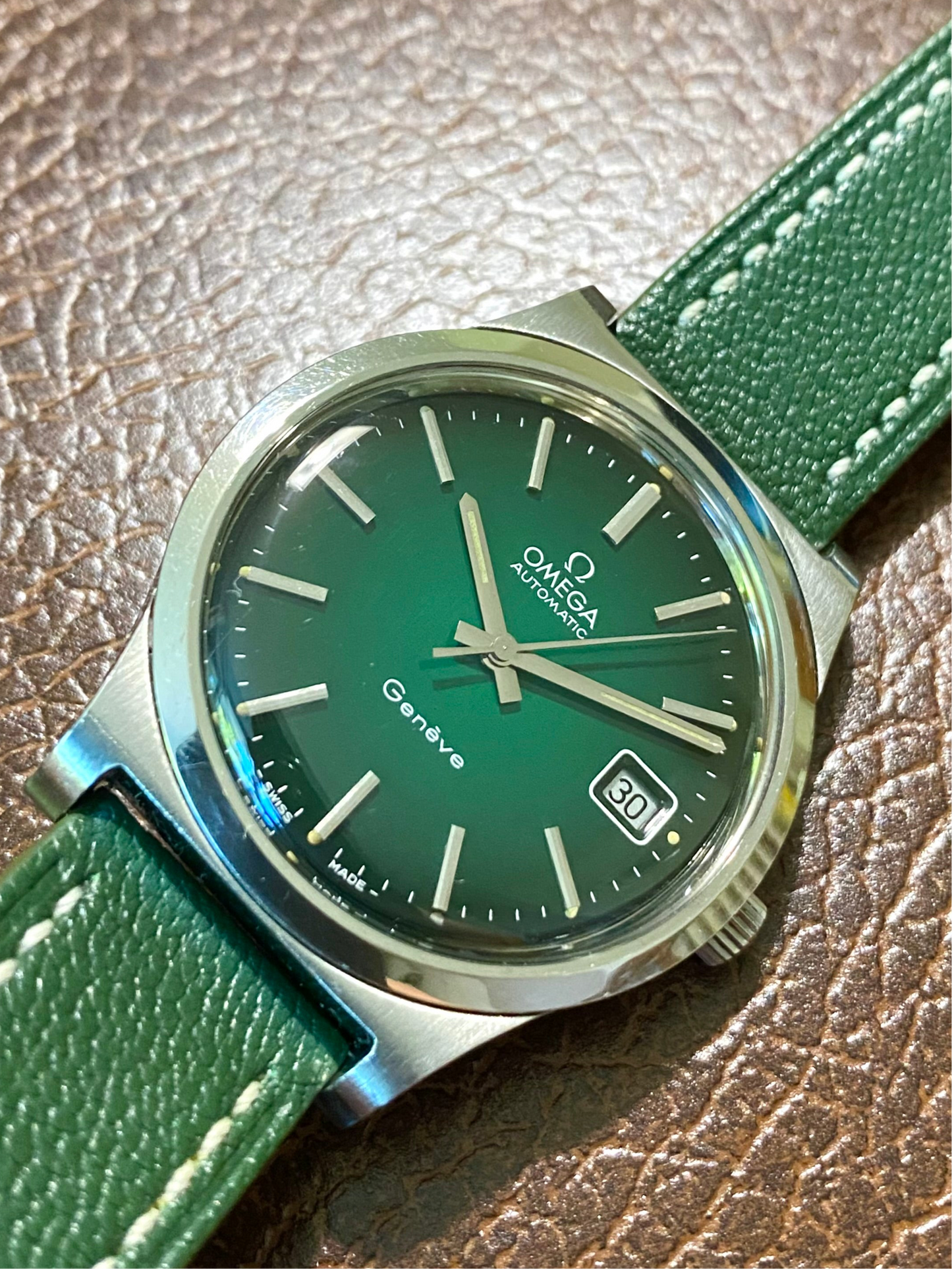 Omega Genève Automatic Cadran Vert Émeraude - Cal 1012 Montre Vintage Mécanique 166.0168 - 1973