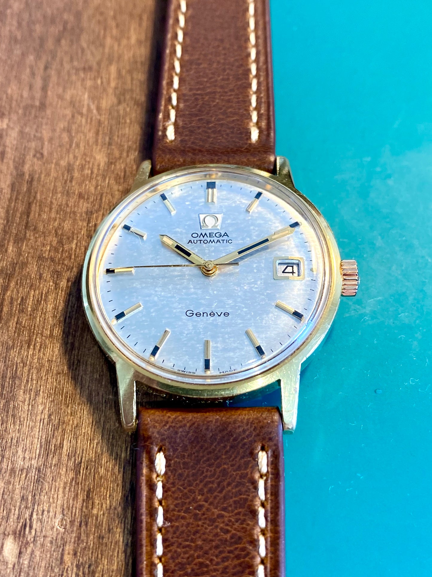 Omega Genève Automatic Cal. 565 Cadran Texturé "Glitch" Montre Réf.166.070 Vintage Mécanique 1969