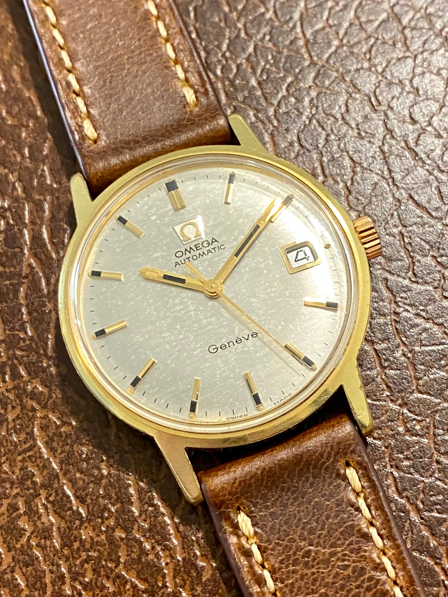 Omega Genève Automatic Cal. 565 Cadran Texturé "Glitch" Montre Réf.166.070 Vintage Mécanique 1969