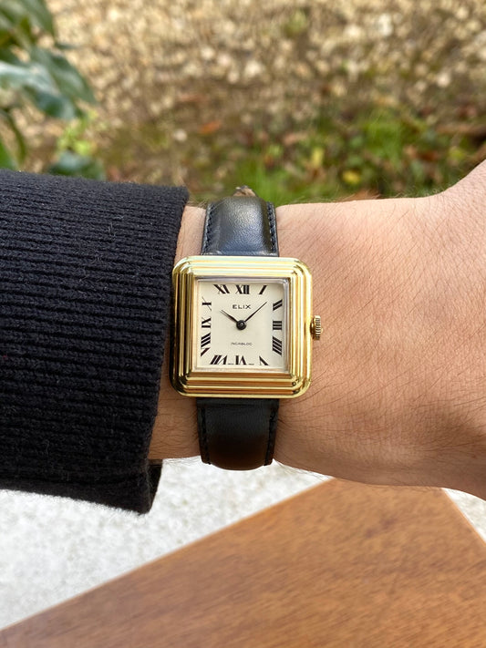 Elix - Fortis Montre Vintage Mécanique Plaqué Or - Carré - 1970