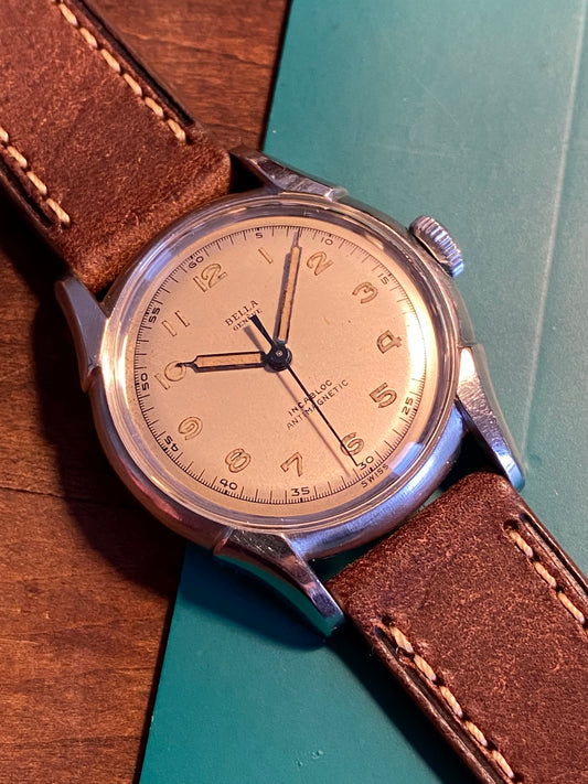 Bella Genève Montre Vintage Style Militaire Mécanique 1950