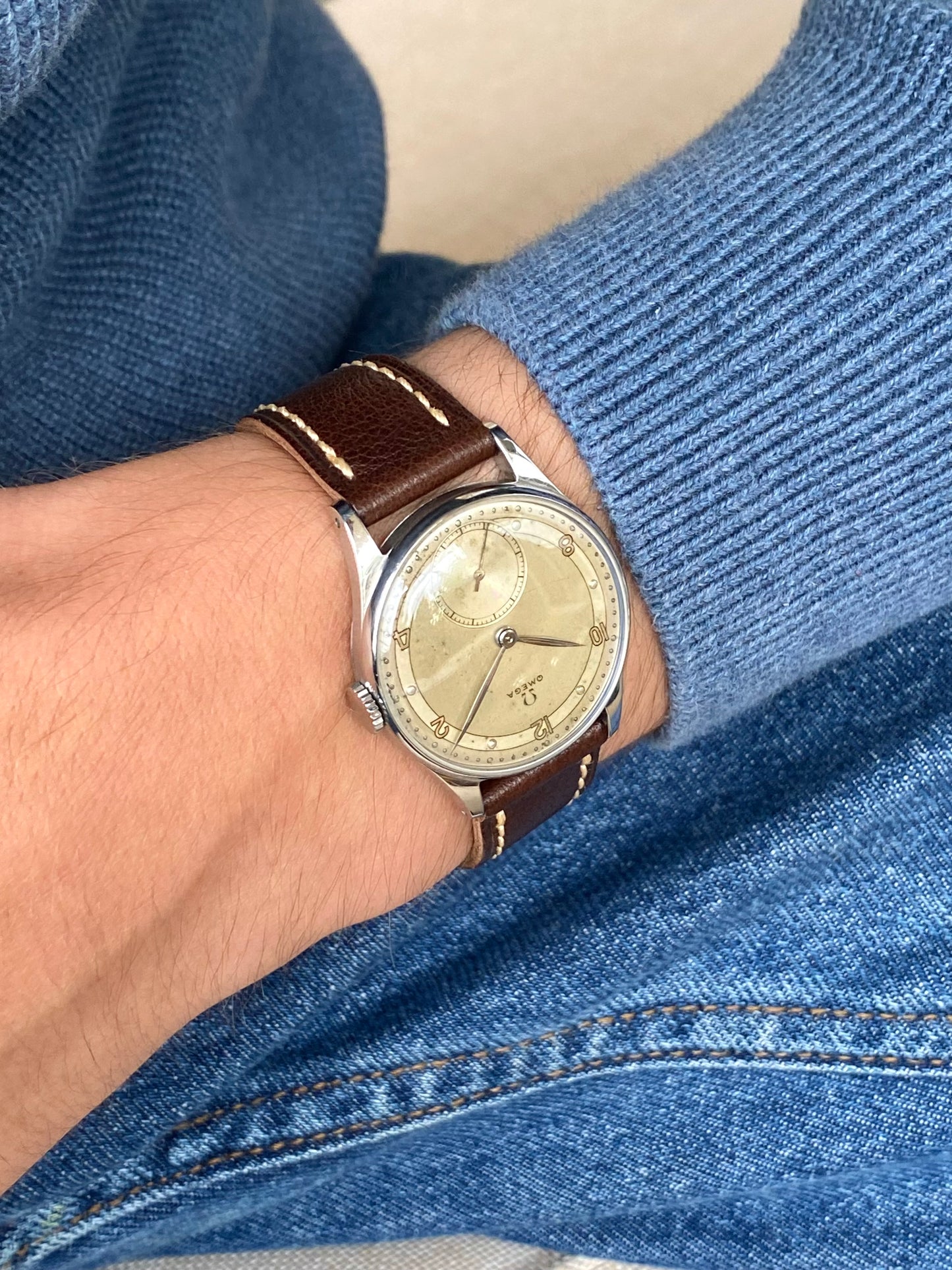 Omega 30t2 Réf. 2390/7 Montre Vintage Mécanique Cadran Bi-Ton Acier 1946