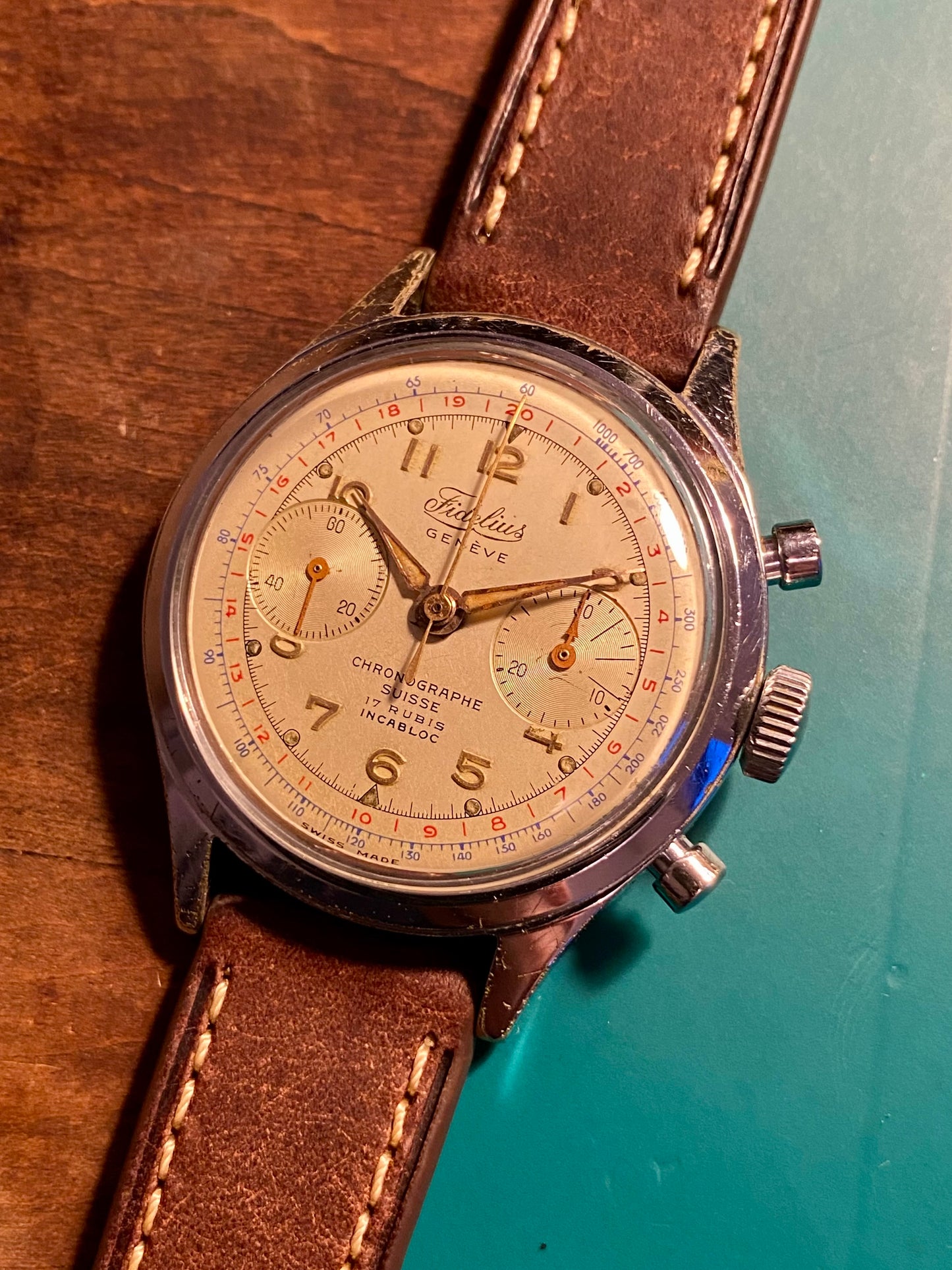 Fidelius Genève Montre Chronographe Landeron 149 Jumbo Size 37,7mm 1960