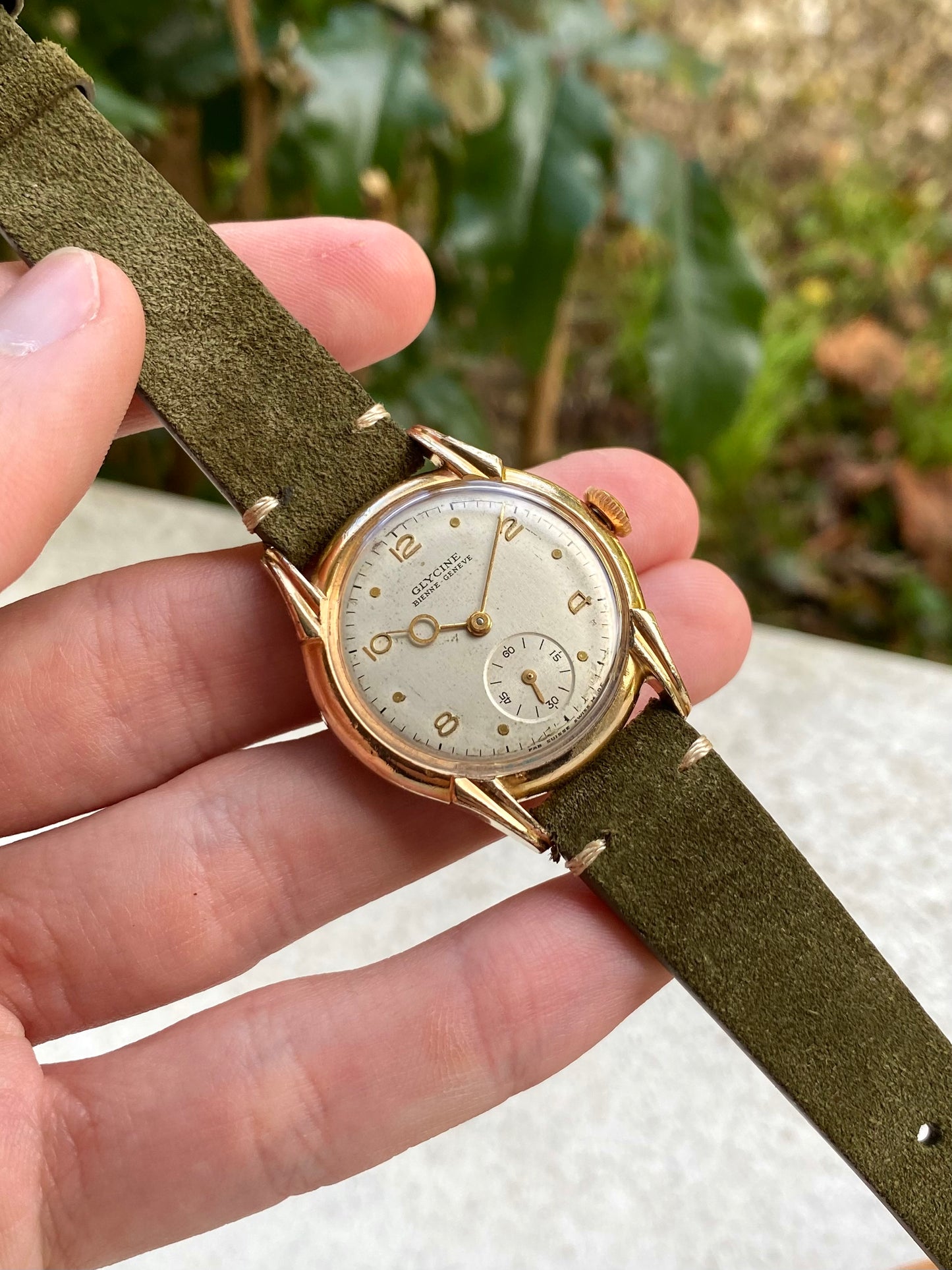 Glycine Bienne Genève Montre Vintage Mécanique Plaqué Or - Aiguilles Pontife - 1950