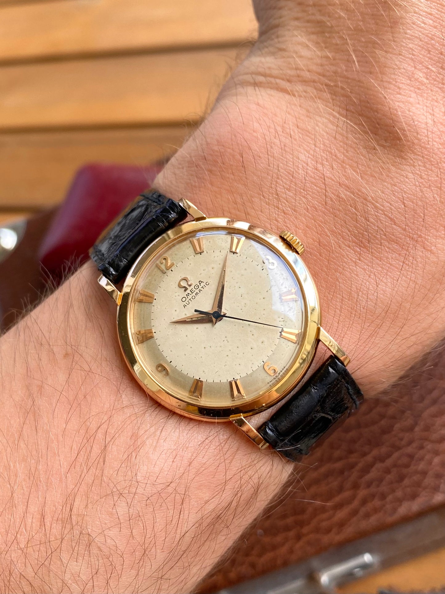 Omega Automatic Or Rose 18k 750/1000 Montre Vintage Mécanique Cal.354 Bumper 1953 + Écrin & Bracelet