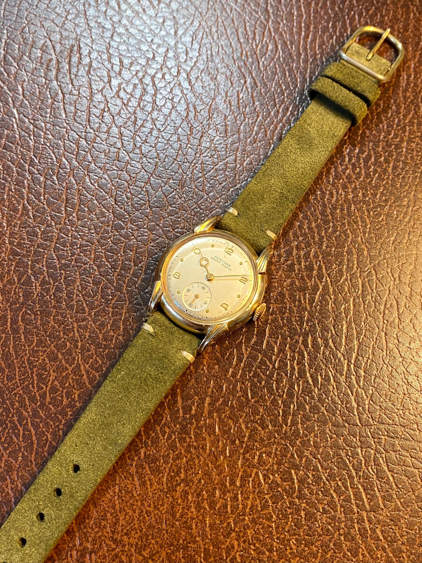 Glycine Bienne Genève Montre Vintage Mécanique Plaqué Or - Aiguilles Pontife - 1950