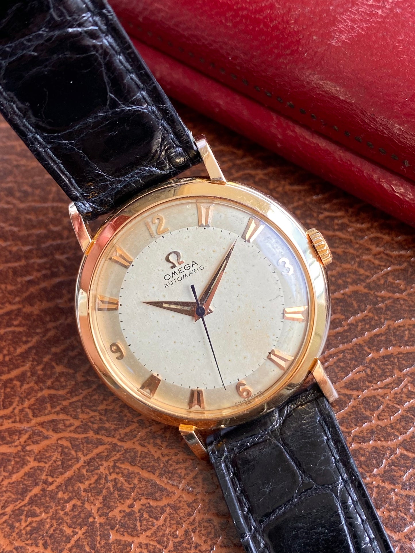 Omega Automatic Or Rose 18k 750/1000 Montre Vintage Mécanique Cal.354 Bumper 1953 + Écrin & Bracelet