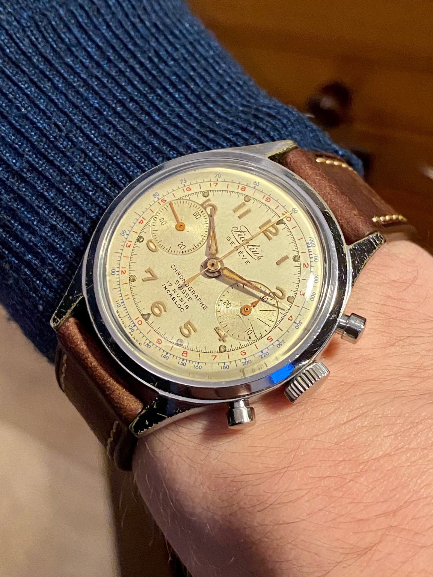 Fidelius Genève Montre Chronographe Landeron 149 Jumbo Size 37,7mm 1960