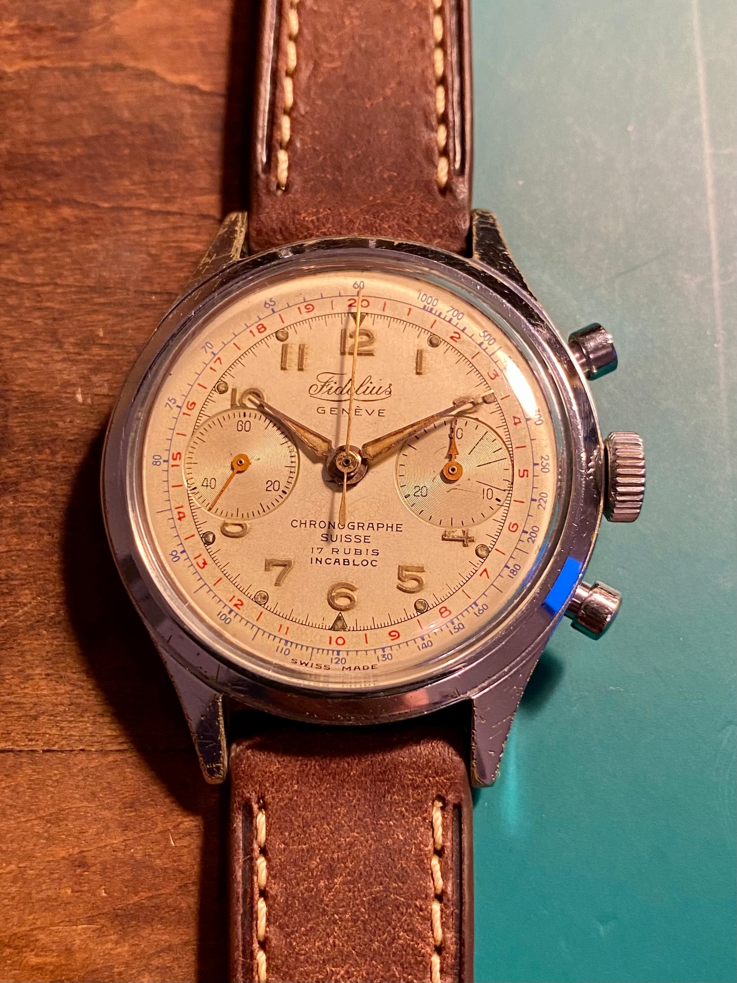 Fidelius Genève Montre Chronographe Landeron 149 Jumbo Size 37,7mm 1960