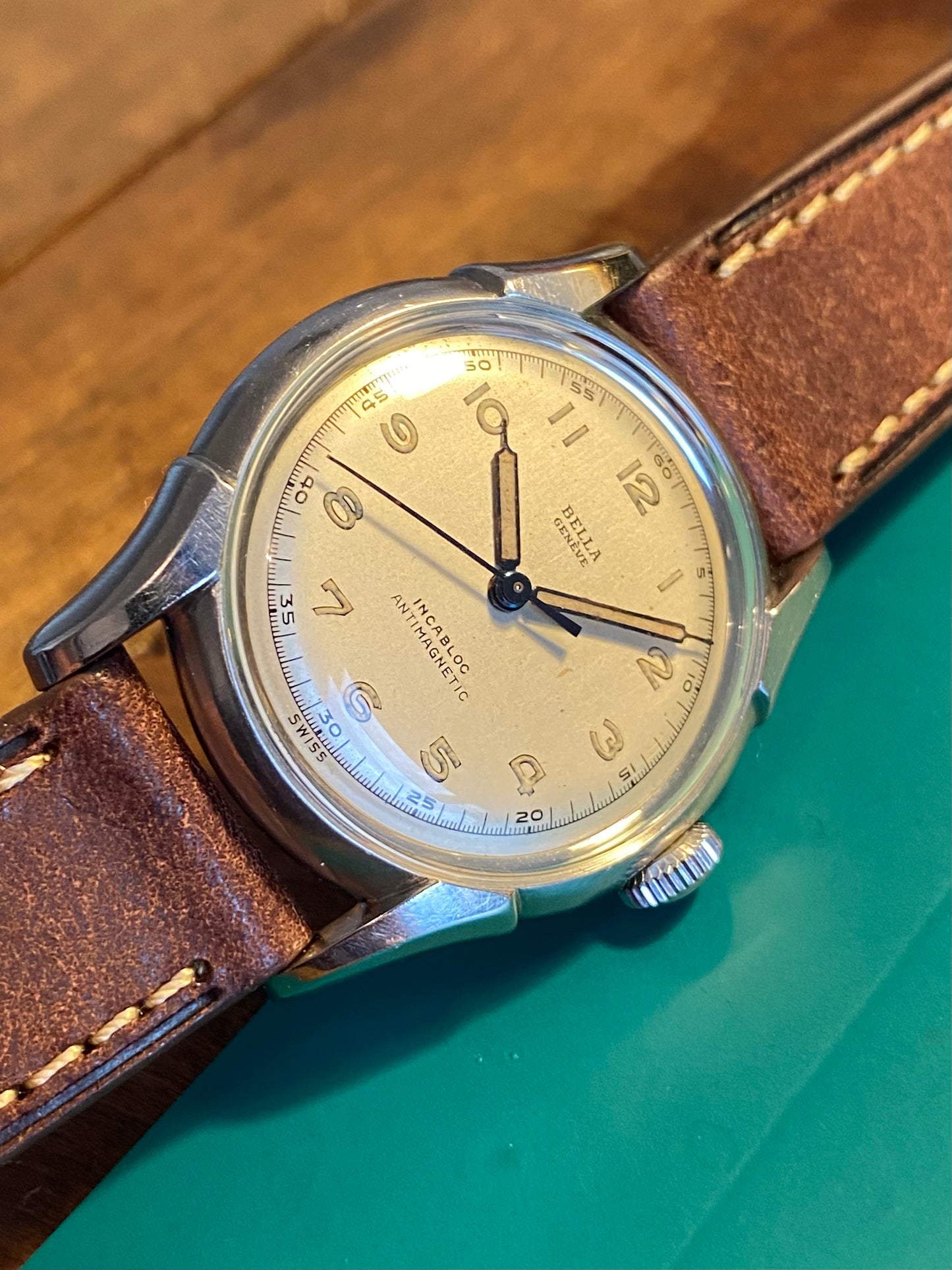 Bella Genève Montre Vintage Style Militaire Mécanique 1950