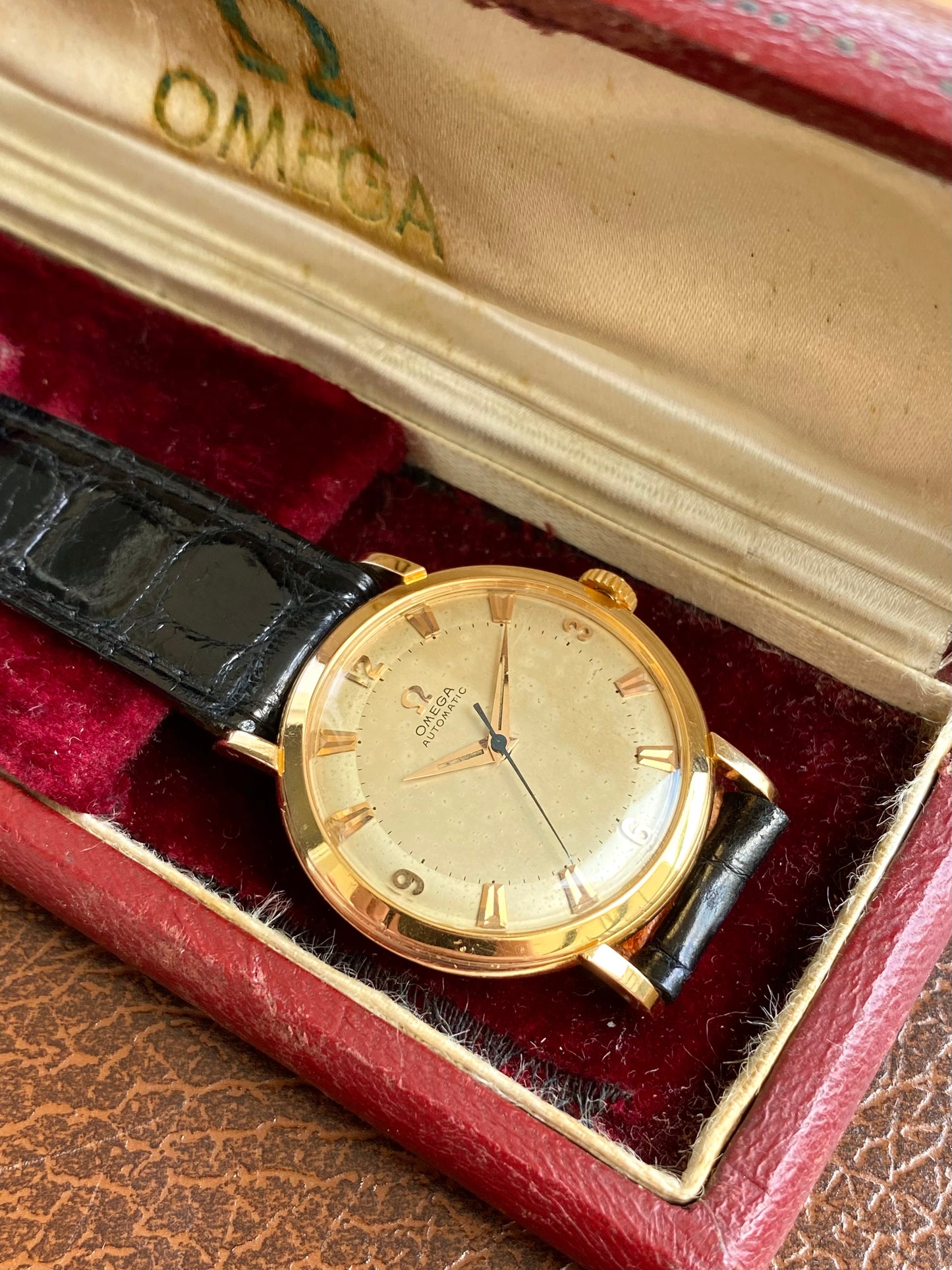 Omega Automatic Or Rose 18k 750/1000 Montre Vintage Mécanique Cal.354 Bumper 1953 + Écrin & Bracelet