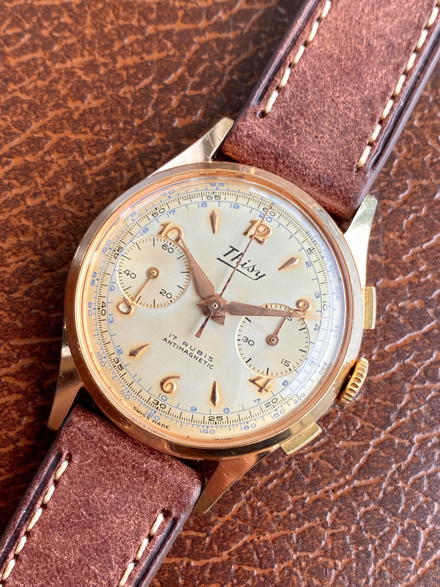 Thisy Montre Chronographe Suisse Plaqué Or Vintage Landeron 248 - 1960