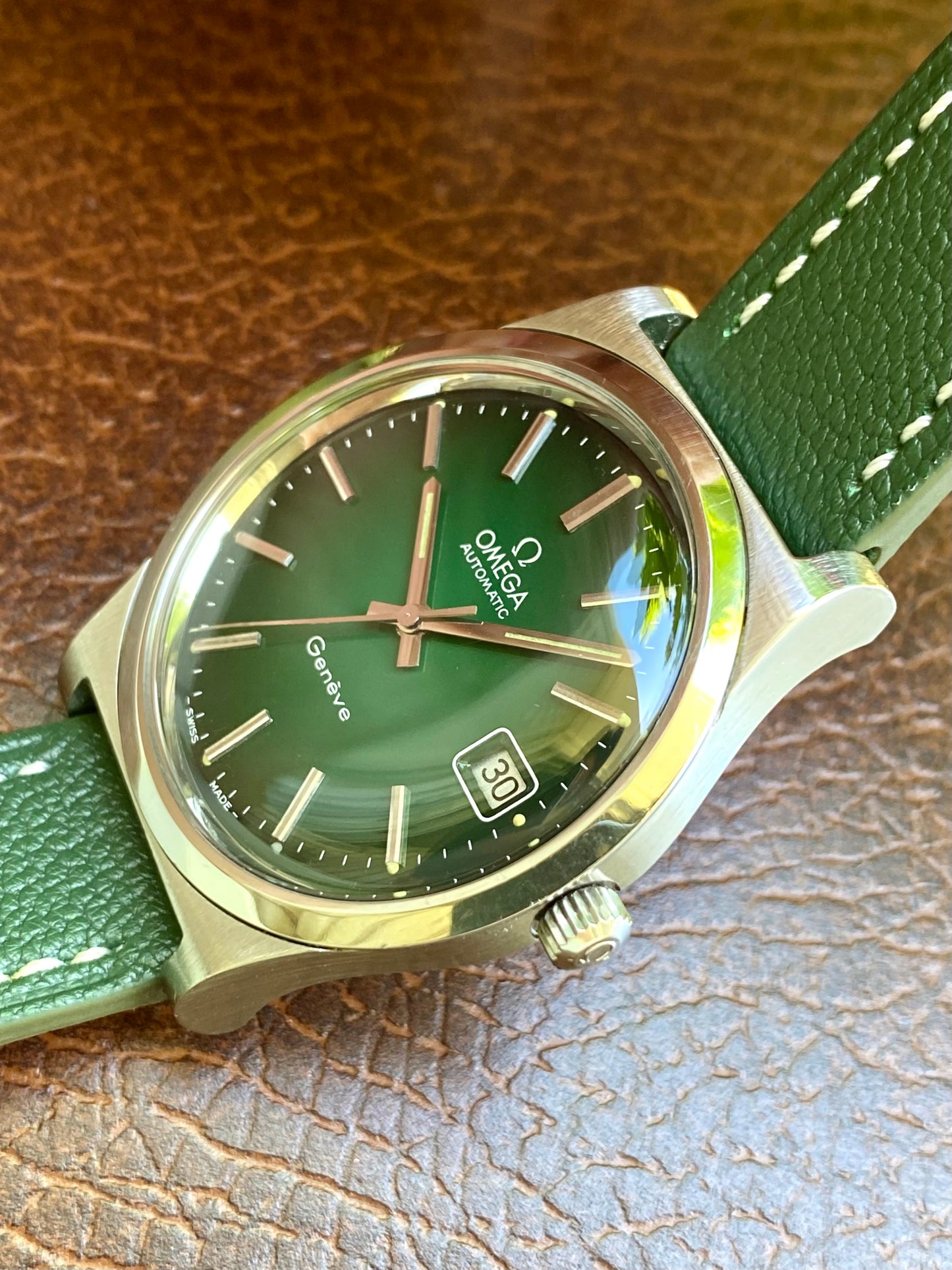 Omega Genève Automatic Cadran Vert Émeraude - Cal 1012 Montre Vintage Mécanique 166.0168 - 1973