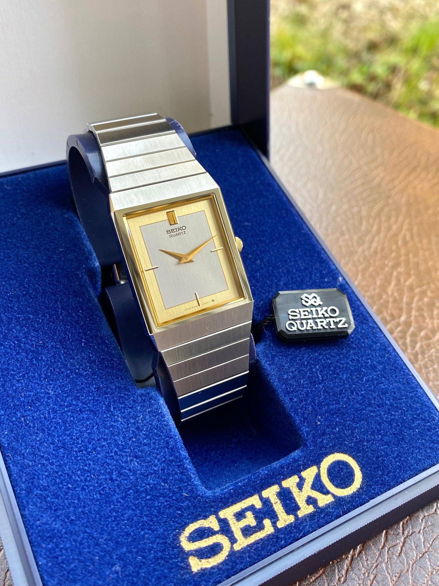 Seiko Quartz Rectangulaire NOS - New Old Stock Neuve - Montre Vintage 6530-6190 Or Acier + Boîte - 1980
