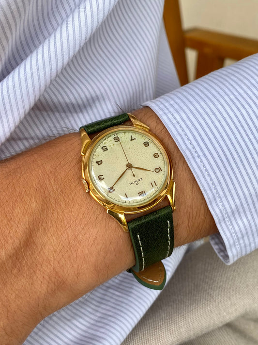 Zenith Cornes de Vache Montre Vintage Mécanique Plaqué Or Cal.106-50-6 - 1950
