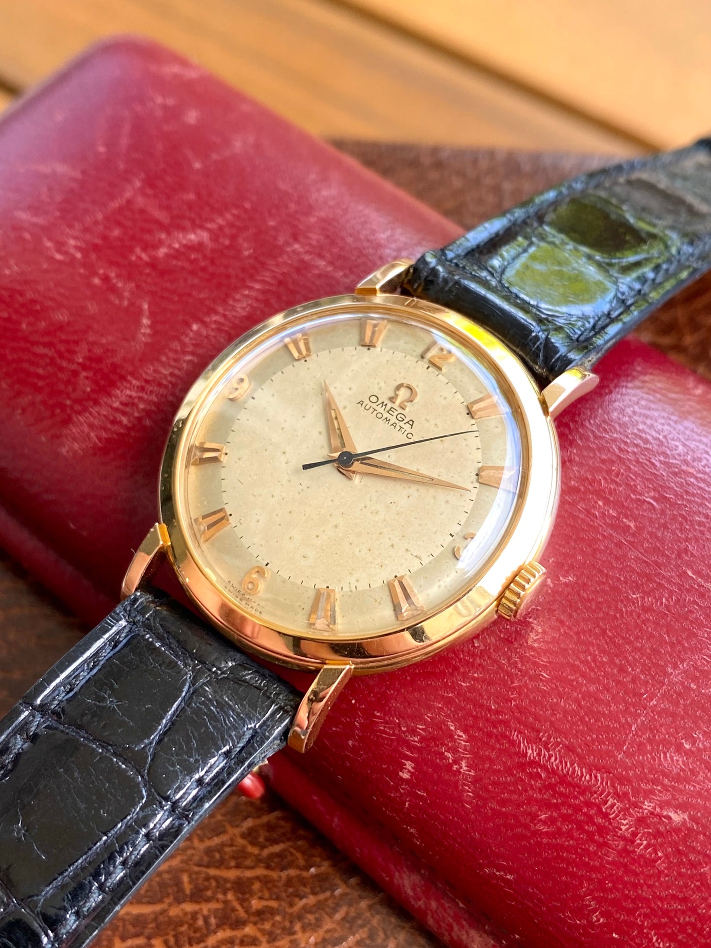 Omega Automatic Or Rose 18k 750/1000 Montre Vintage Mécanique Cal.354 Bumper 1953 + Écrin & Bracelet
