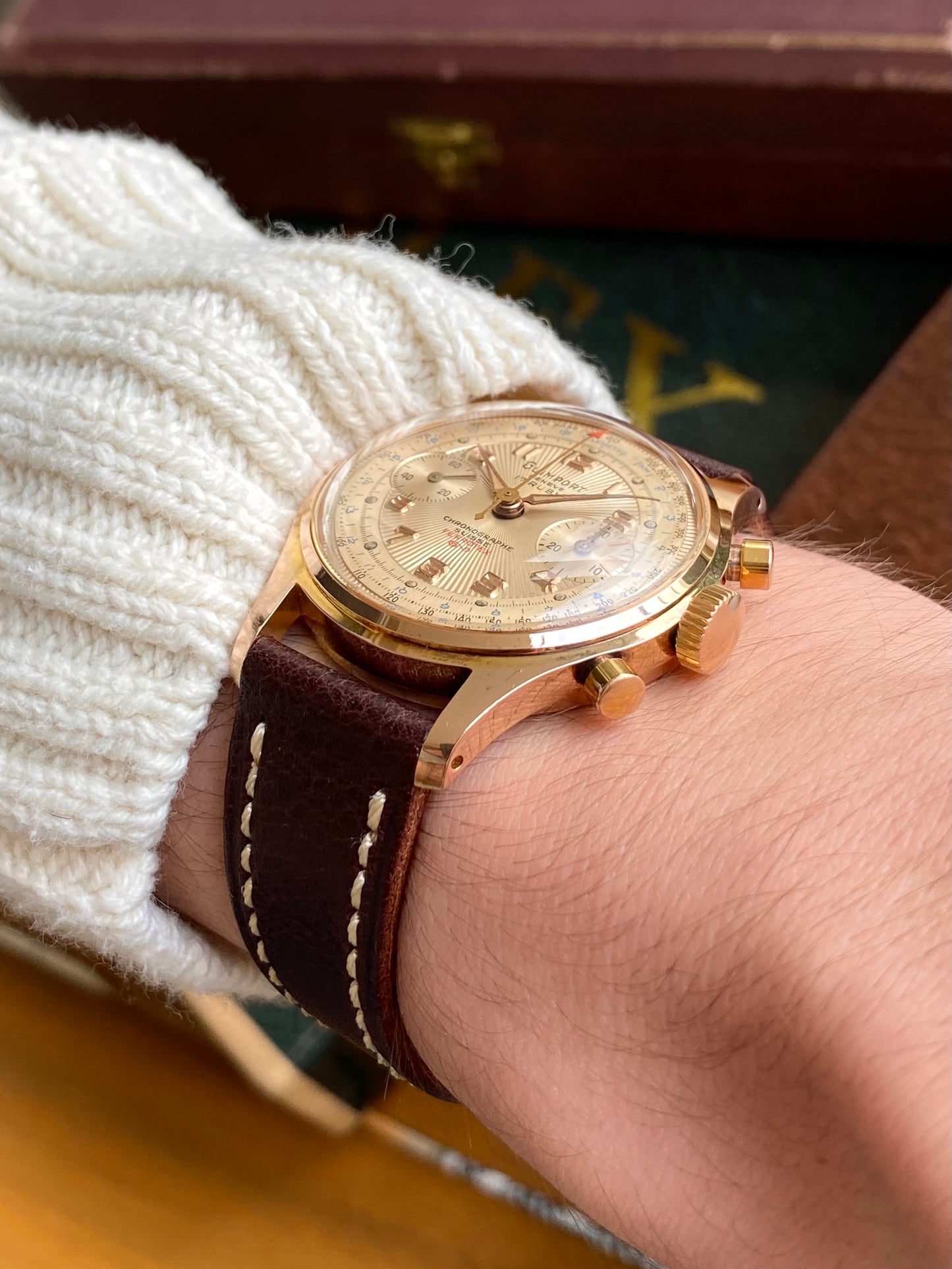 Guimport Genève Chronographe Suisse - Montre Vintage Mécanique Cadran Guilloché Plaqué Or - Landeron 151