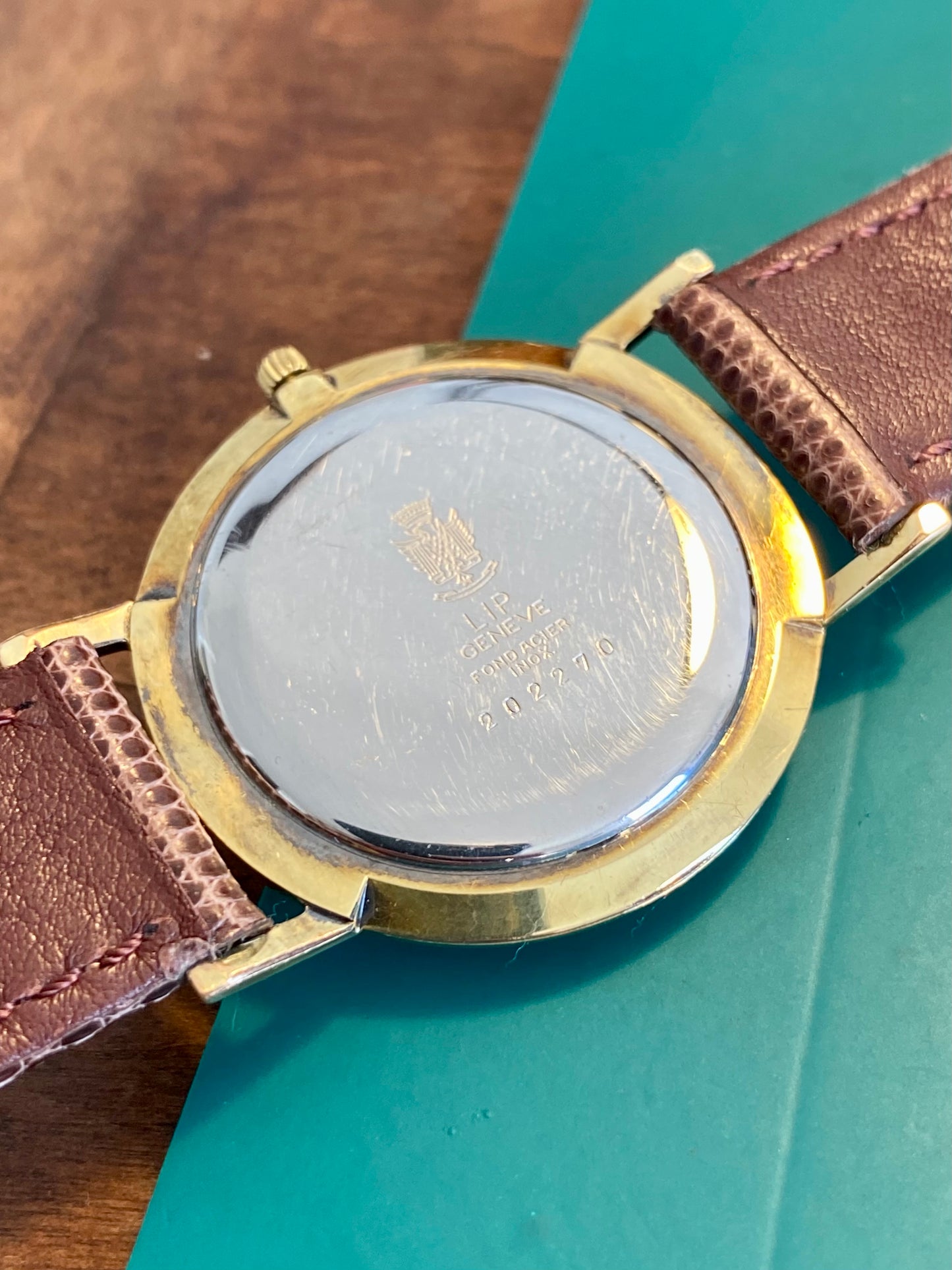 LIP Genève Extra Fine Plaqué Or Cadran Lin Montre Vintage Mécanique 1960
