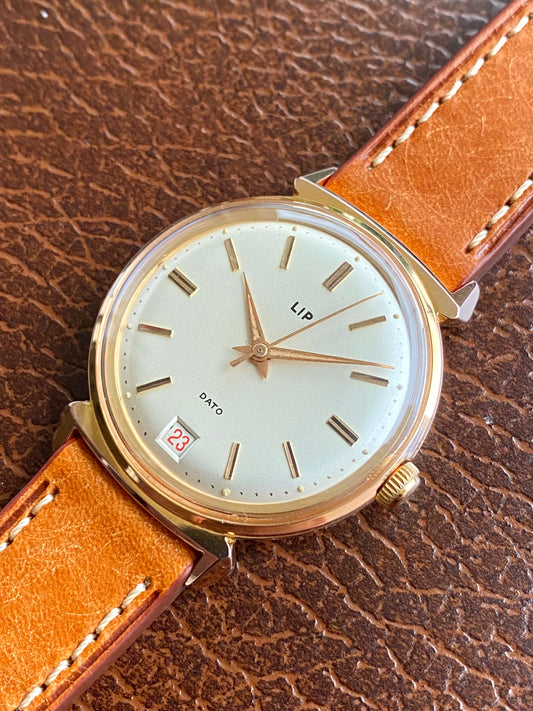LIP Dato Bull-Horn R23c France - Montre Vintage Mécanique Plaqué Or 1960