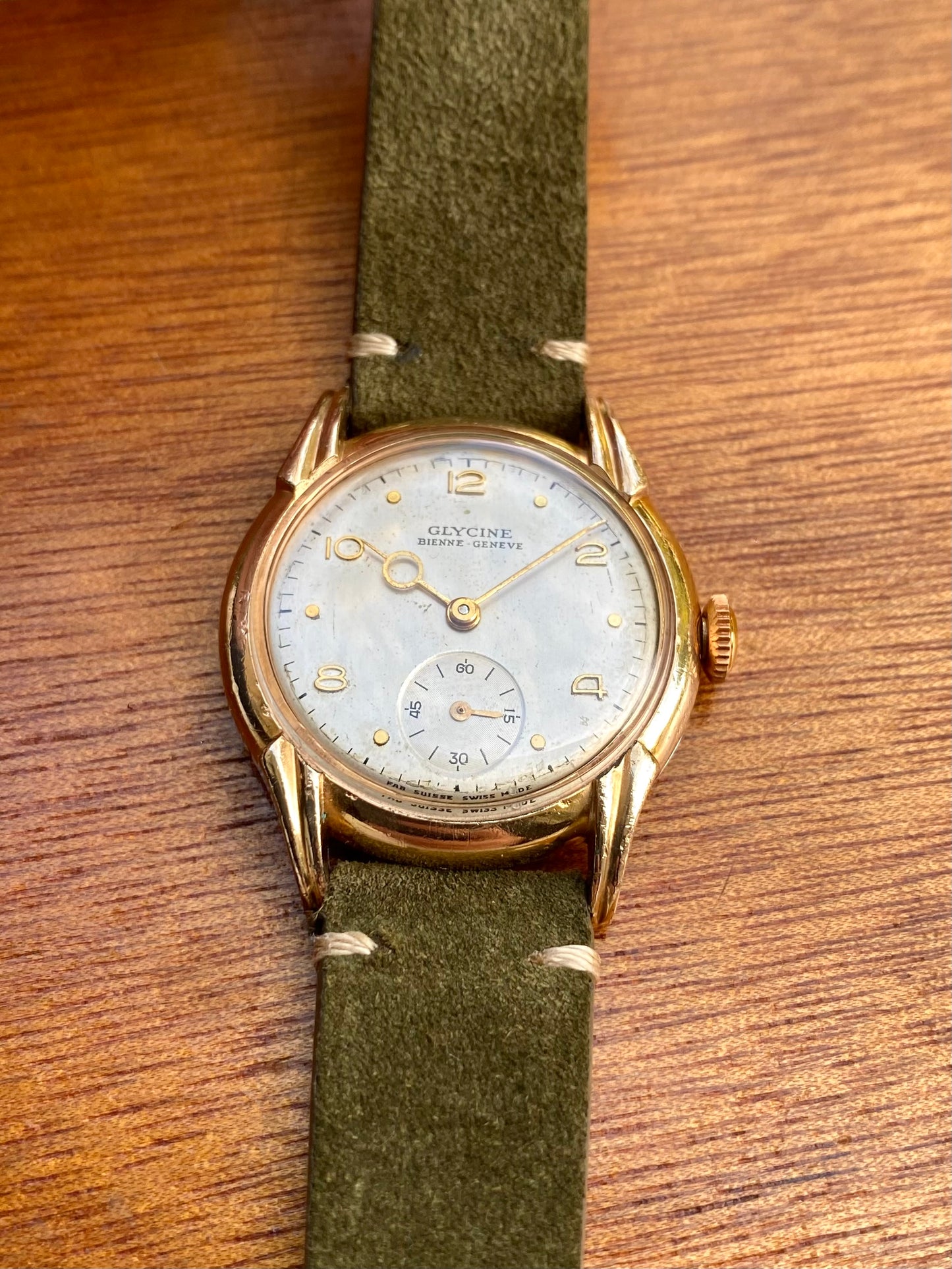 Glycine Bienne Genève Montre Vintage Mécanique Plaqué Or - Aiguilles Pontife - 1950