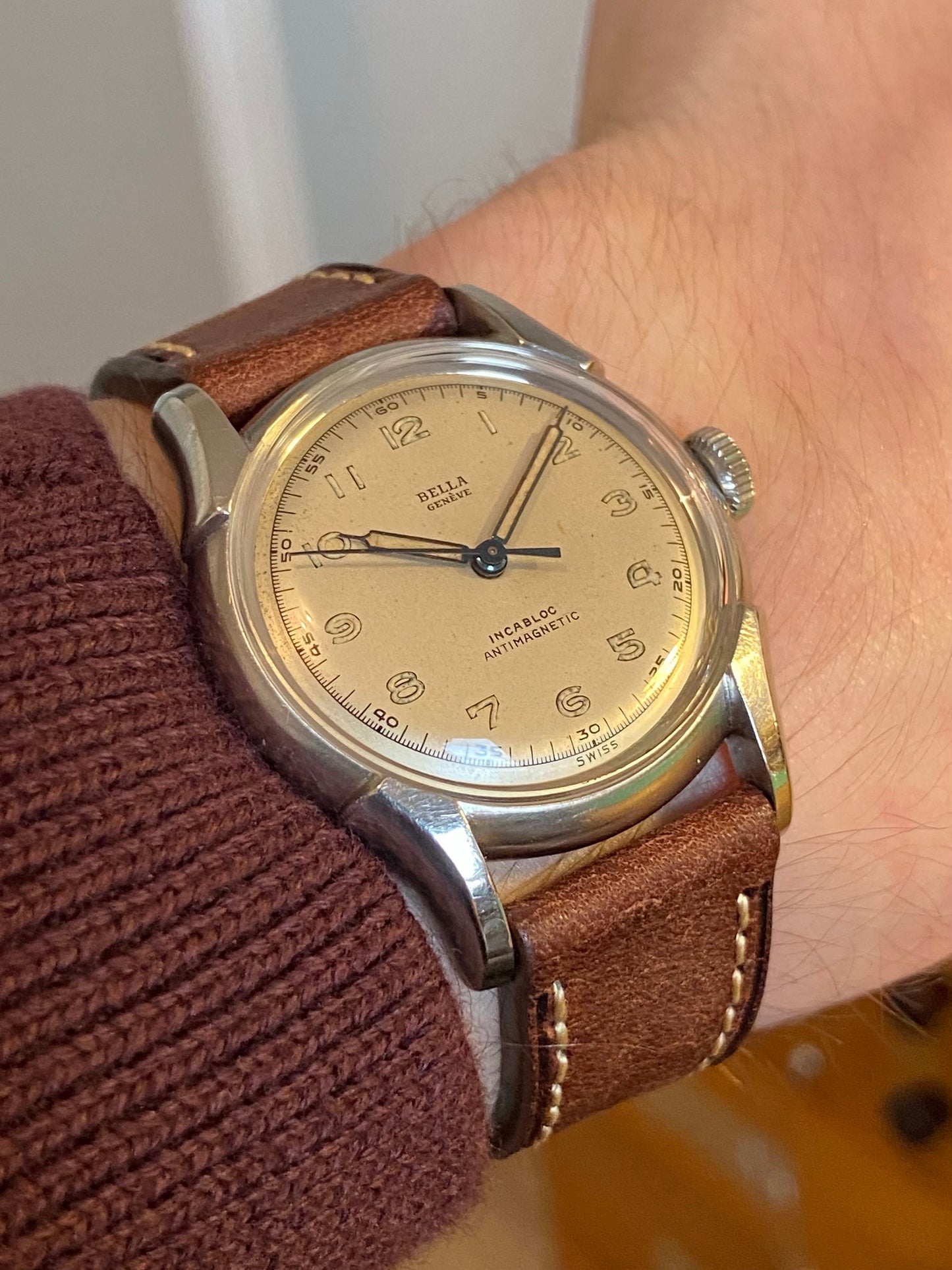 Bella Genève Montre Vintage Style Militaire Mécanique 1950