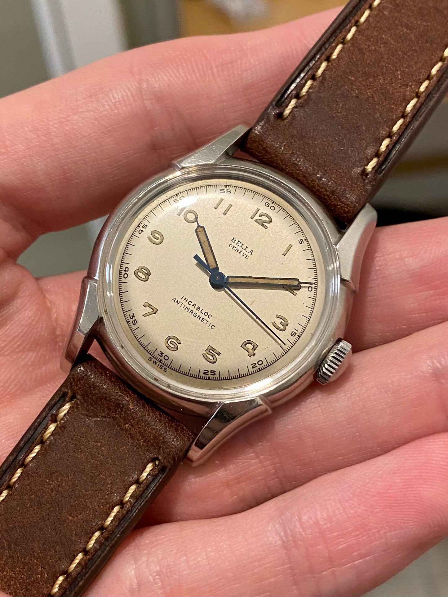 Bella Genève Montre Vintage Style Militaire Mécanique 1950