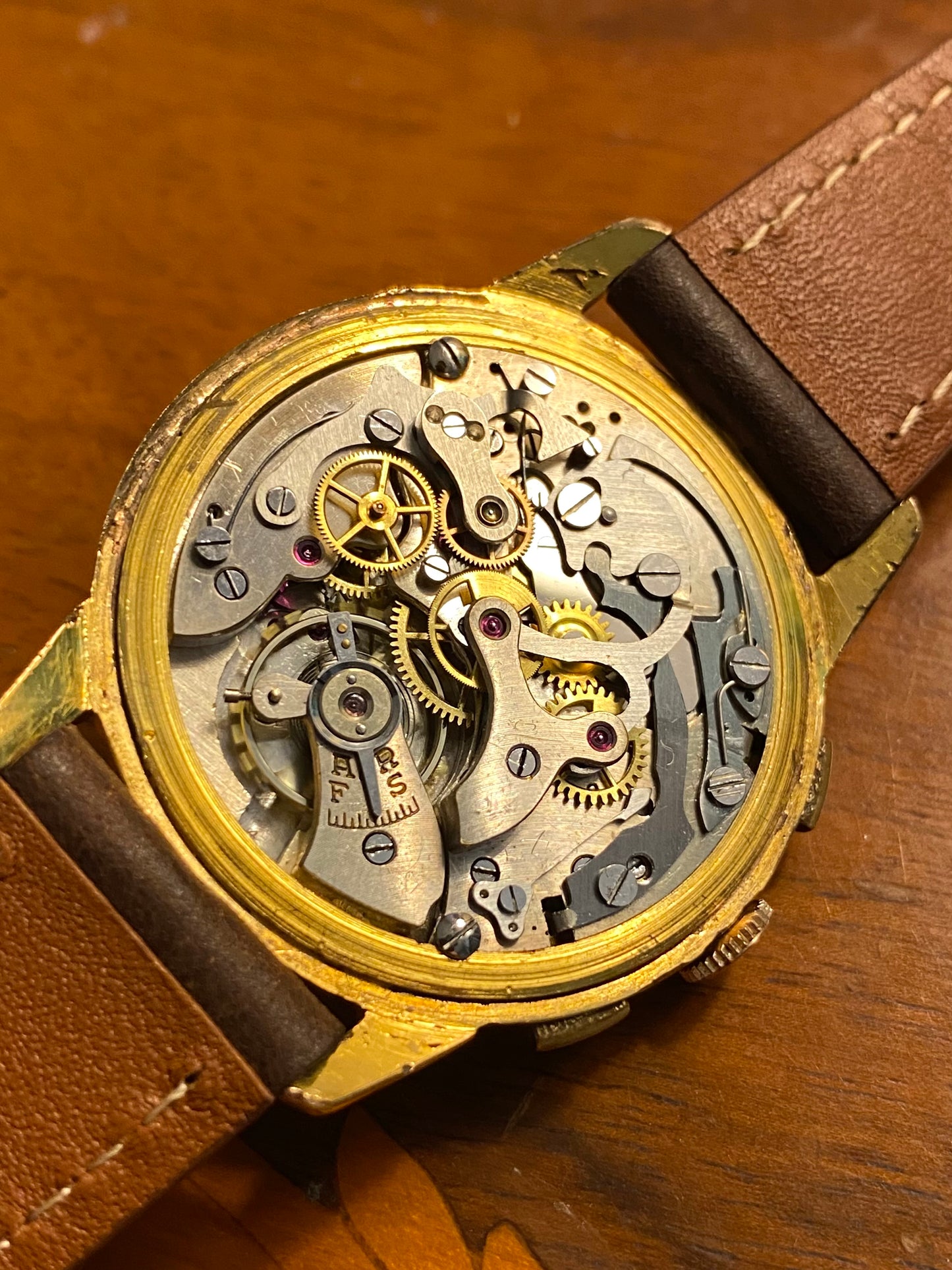 Chronographe Genève Montre Vintage Suisse Landeron 48 Plaqué Or - Jumbo Size - 1950
