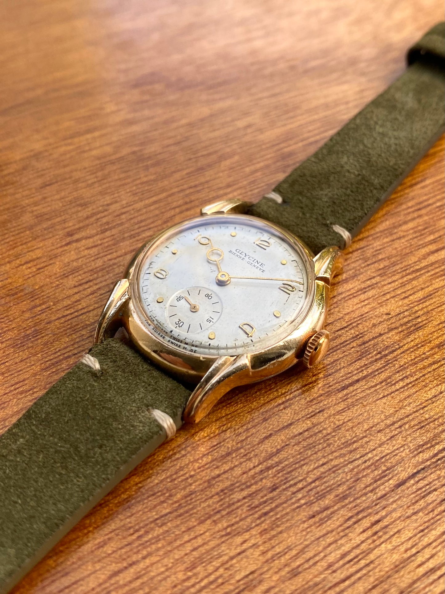 Glycine Bienne Genève Montre Vintage Mécanique Plaqué Or - Aiguilles Pontife - 1950