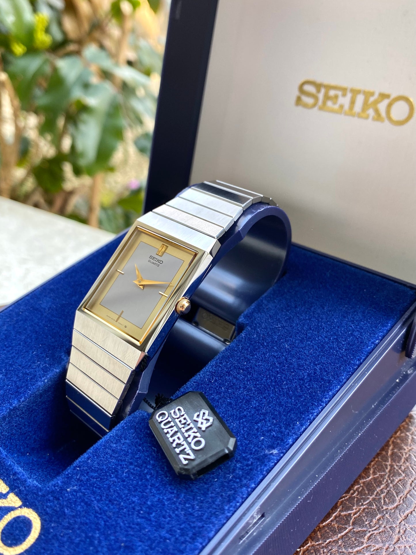 Seiko Quartz Rectangulaire NOS - New Old Stock Neuve - Montre Vintage 6530-6190 Or Acier + Boîte - 1980