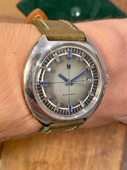 LIP Automatic Indexs Bleus Oversize Montre Vintage Mécanique 1970