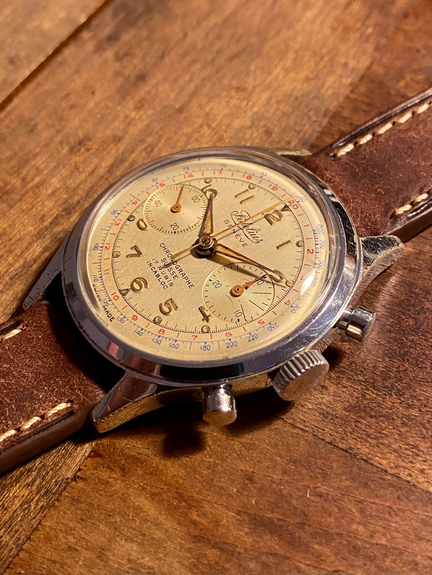 Fidelius Genève Montre Chronographe Landeron 149 Jumbo Size 37,7mm 1960