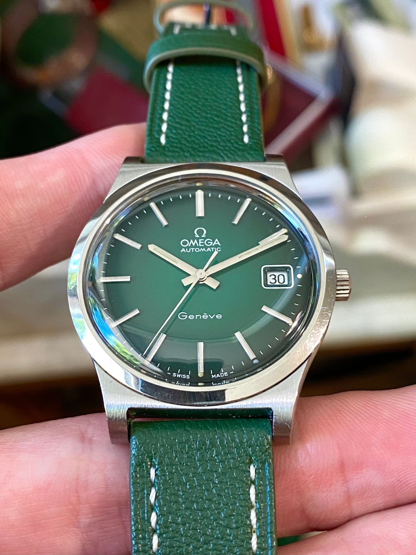 Omega Genève Automatic Cadran Vert Émeraude - Cal 1012 Montre Vintage Mécanique 166.0168 - 1973