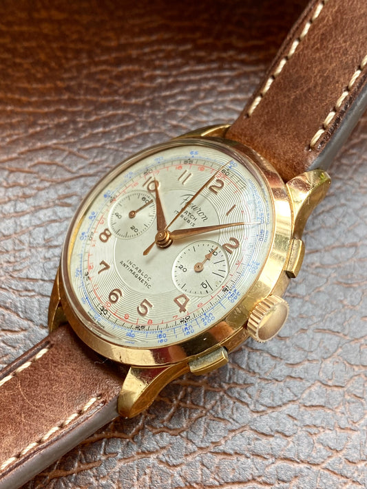 Fleuron Chronographe Suisse Landeron 151 Plaqué Or Montre Vintage Mécanique 1960