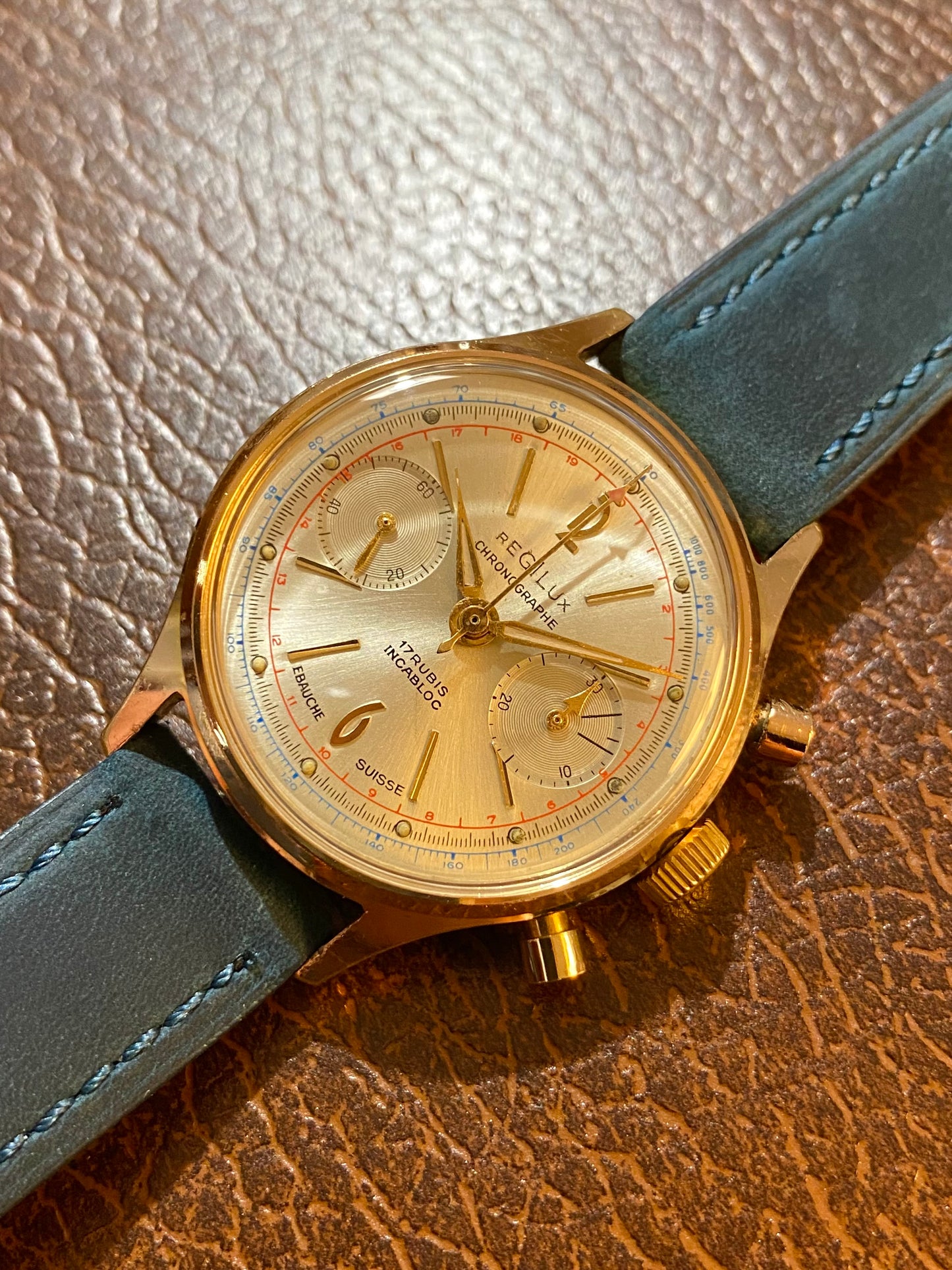 Regilux Chronographe Ébauche Suisse Montre Vintage Mécanique Landeron 248 Plaqué Or 1960