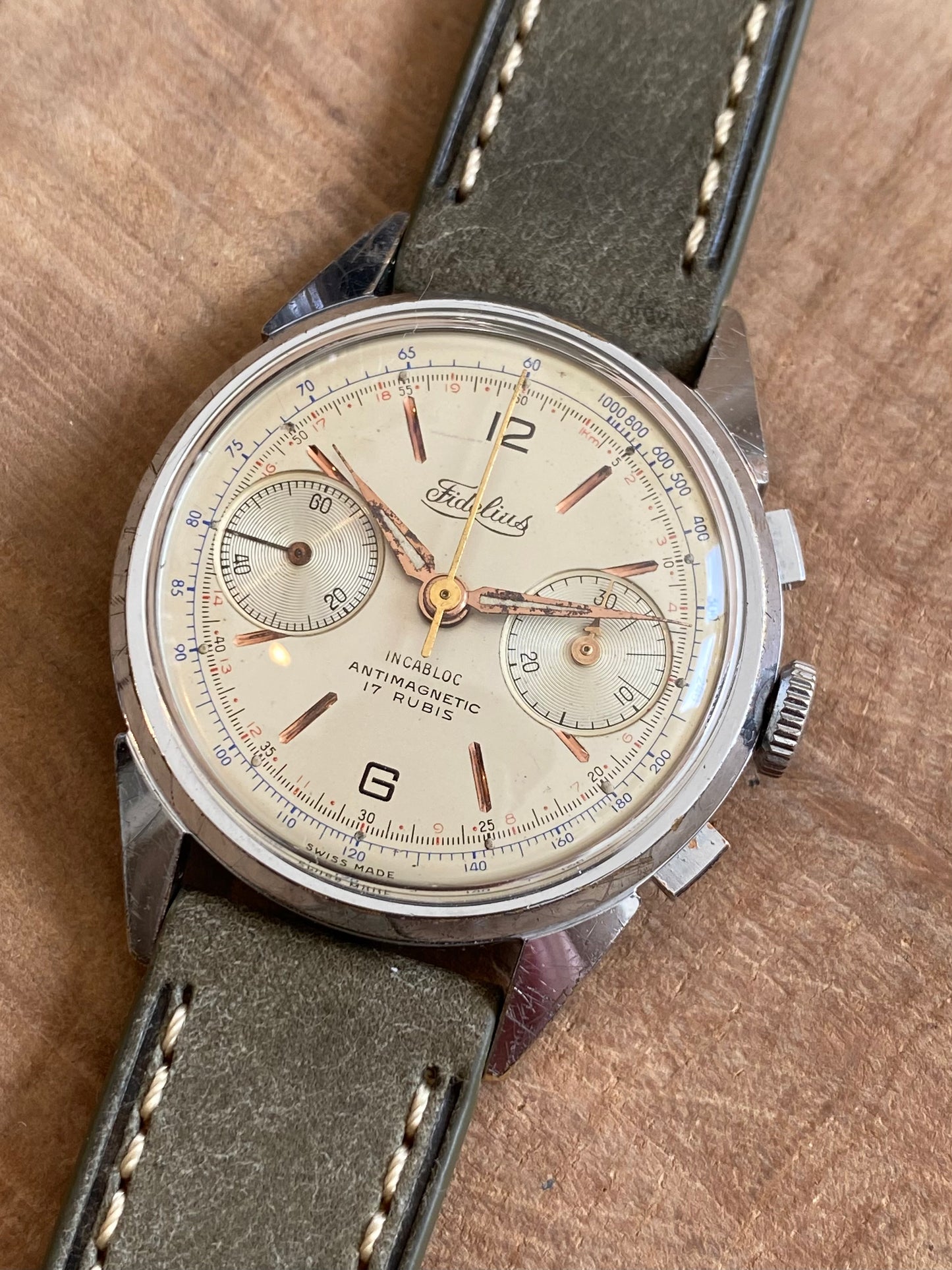 Fidelius Cheonographe Landeron 248 Montre Vintage Mécanique 1960