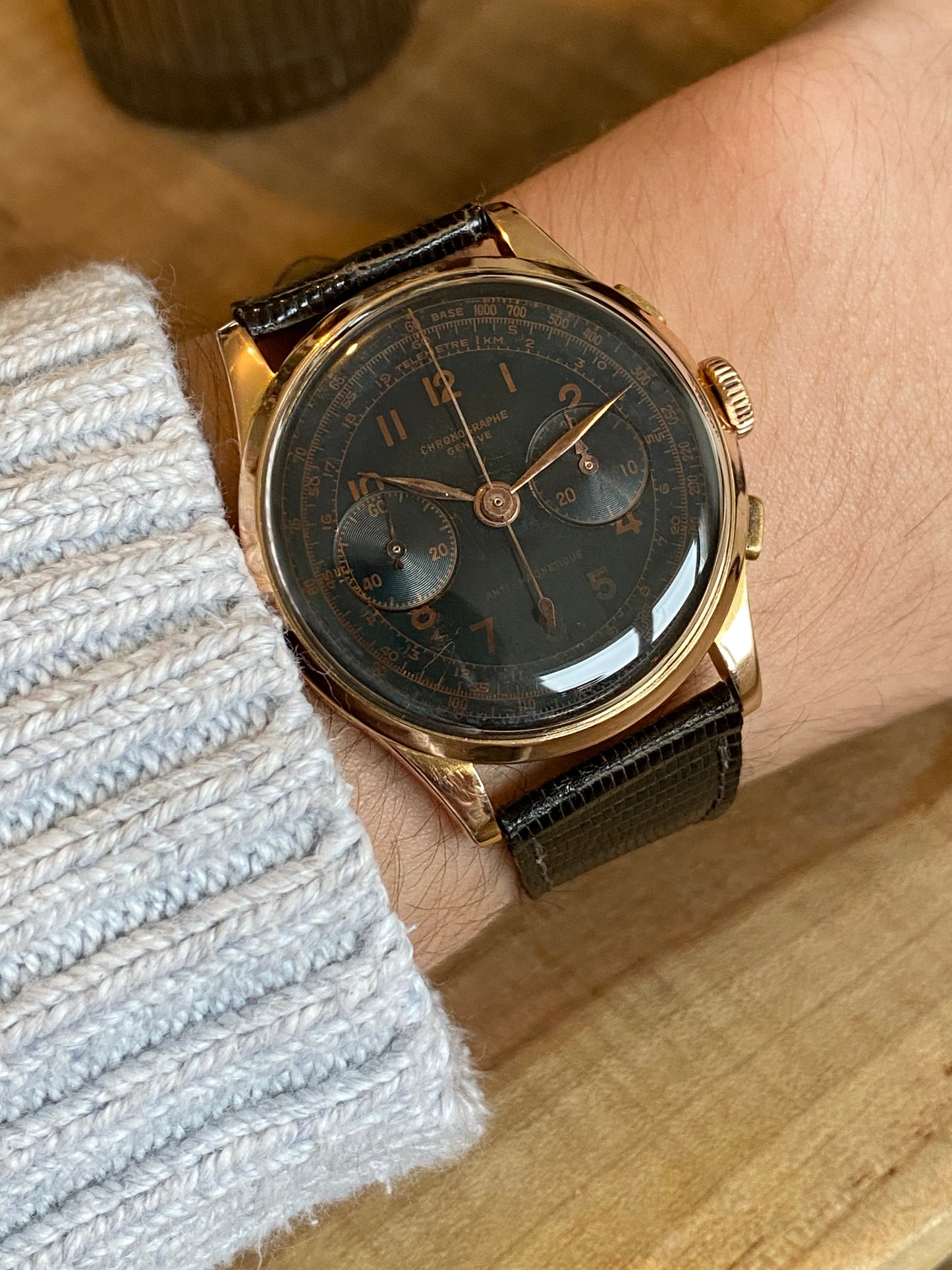 Chronographe Genève Or 18k Montre Vintage Suisse 1950