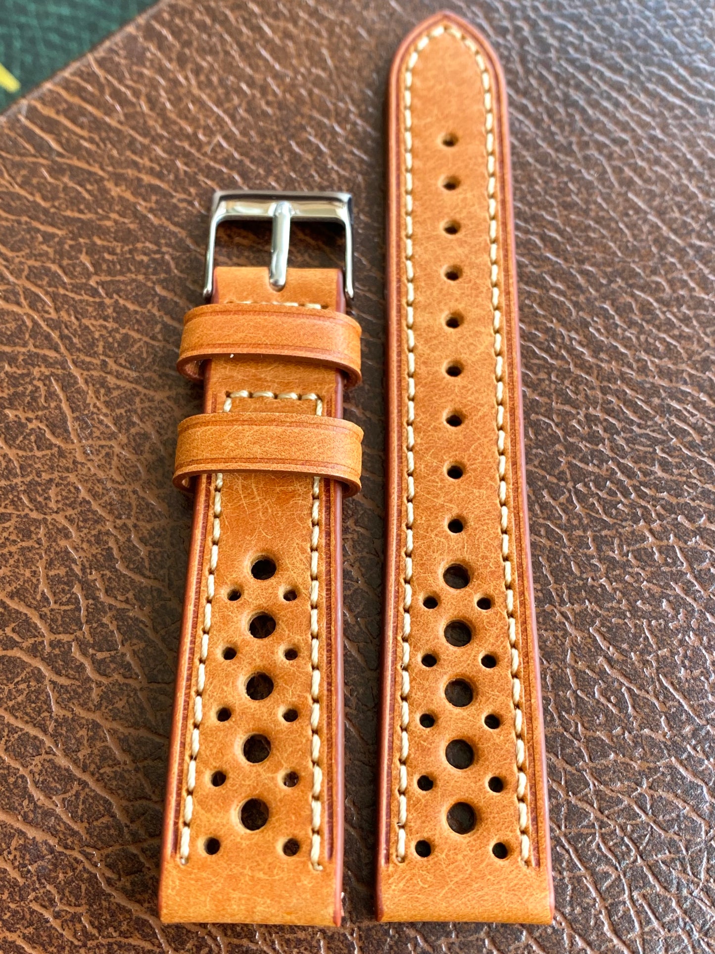 Bracelet de Montre Vintage - BRUN Rallye Sport 18mm - Cuir Véritable Ajouré