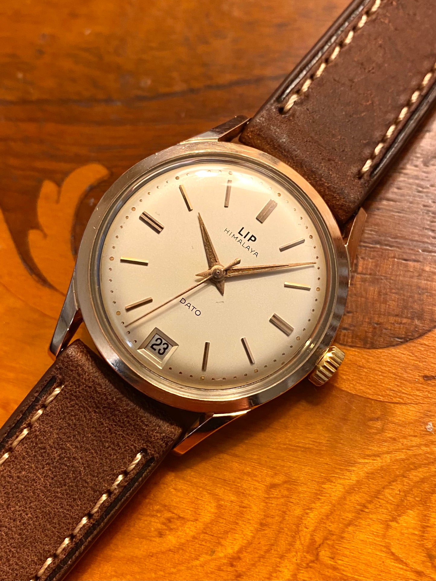 LIP Himalaya Dato R23 G Montre Vintage Mécanique Plaqué Or 200 Microns 1960