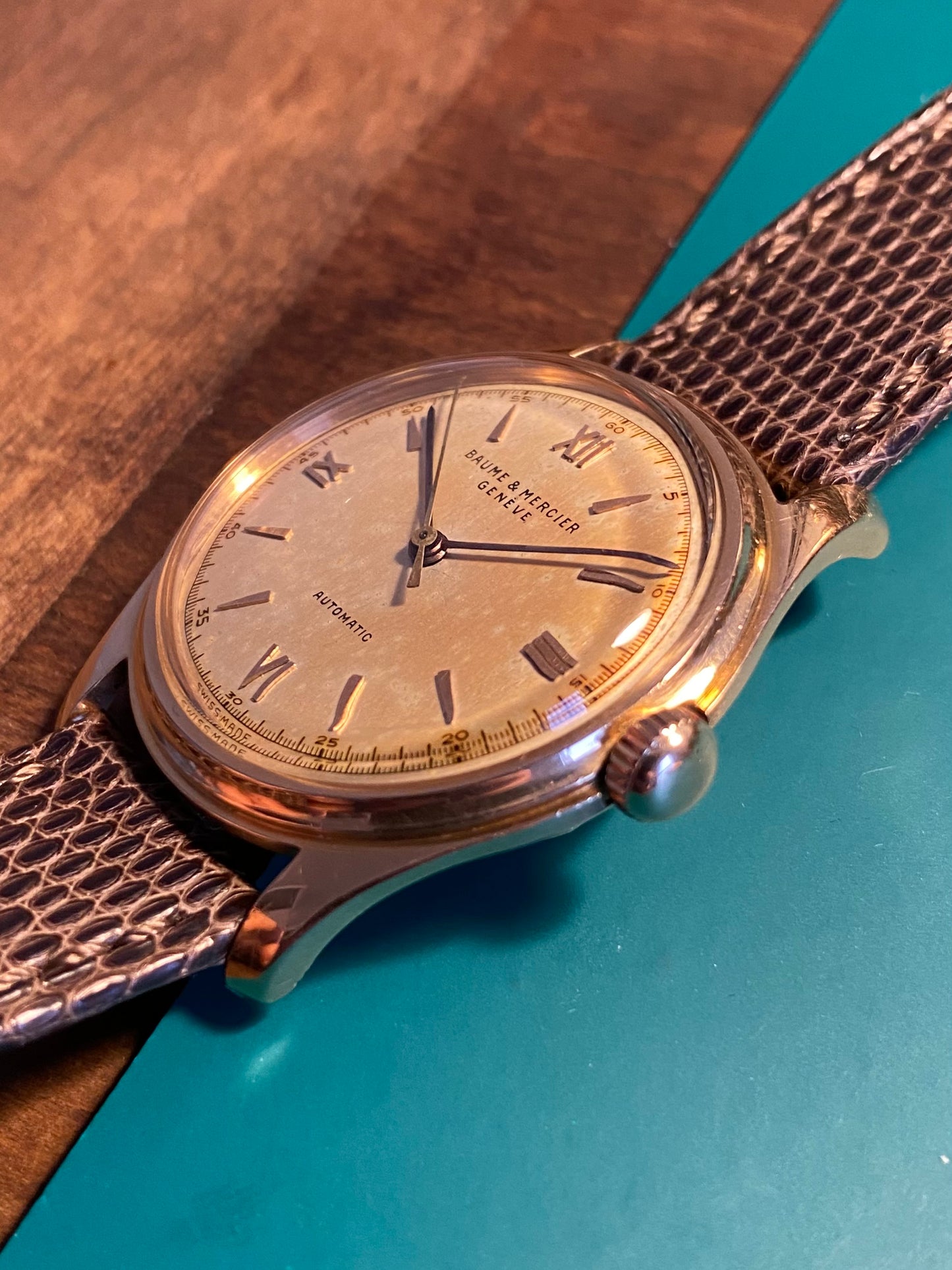 Baume & Mercier Or Rose 18k 750/1000 Bumper Automatic AS1250 Montre Vintage 1950