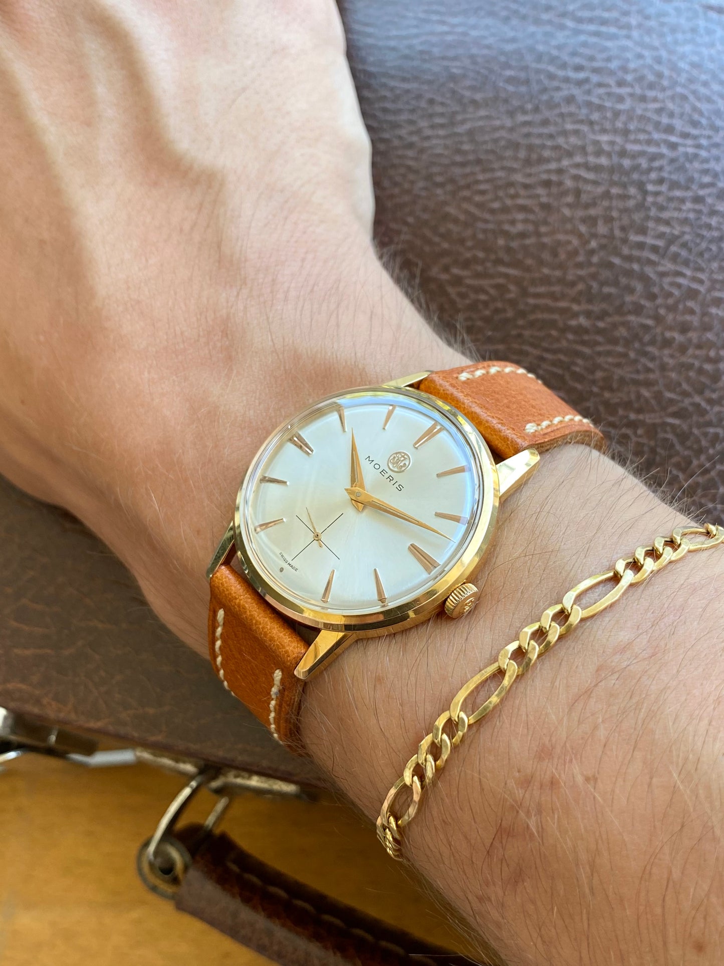 Moeris Cal. 13" Montre Vintage Suisse Mécanique Plaqué Or 1960