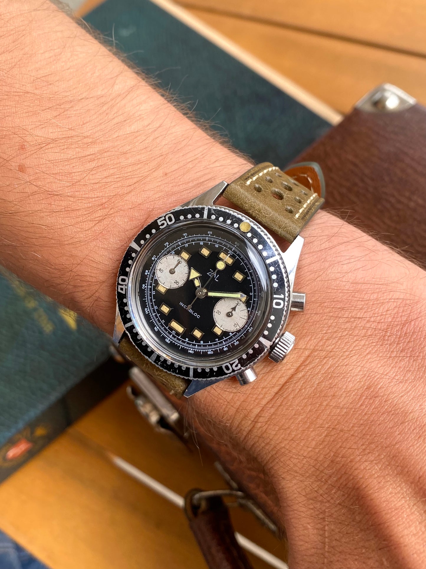 ZAL Chronographe Acier - Plongée Aviation Montre Vintage Mécanique Landeron 49 - 1960