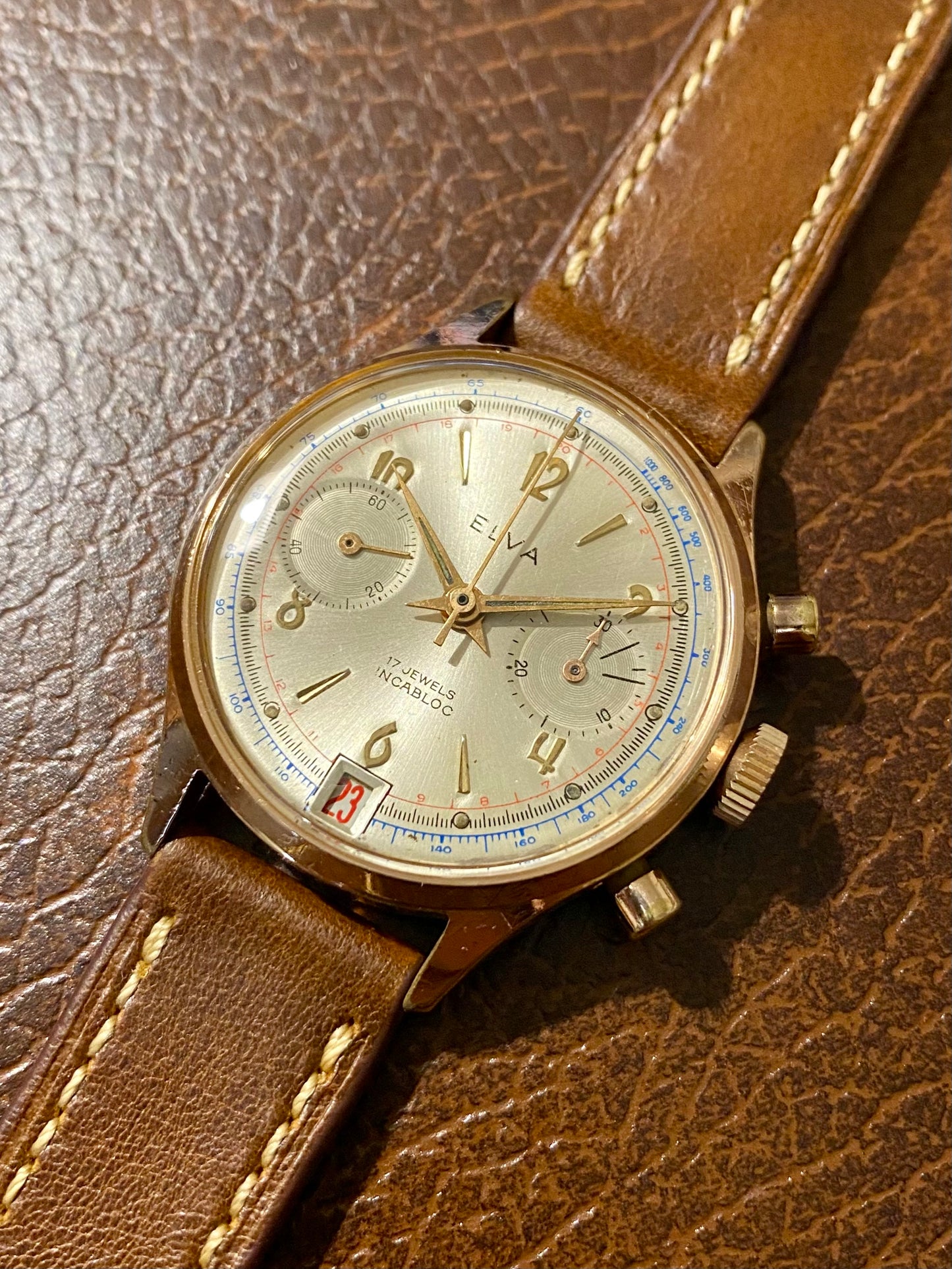 Elva Chronograph Landeron 187 Montre Vintage Mécanique 1960