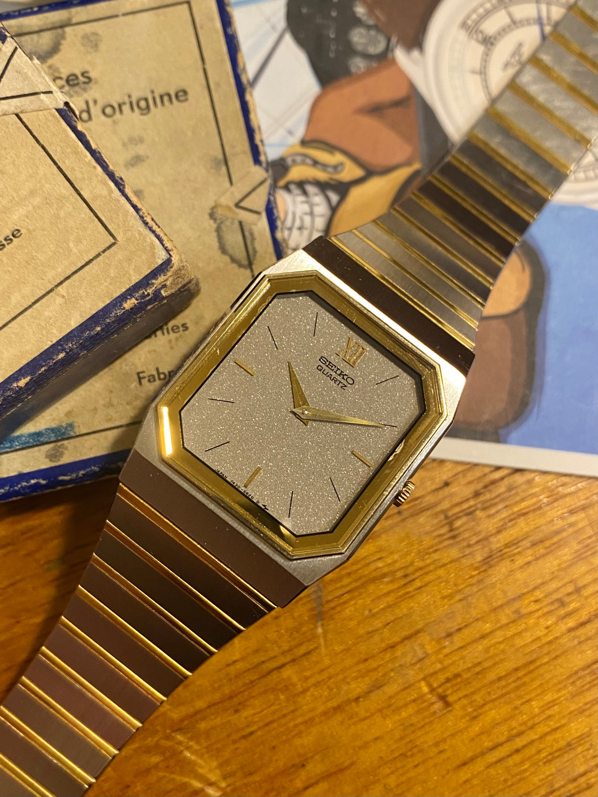 Seiko Tank Quartz Montre Vintage Or - Acier 1980