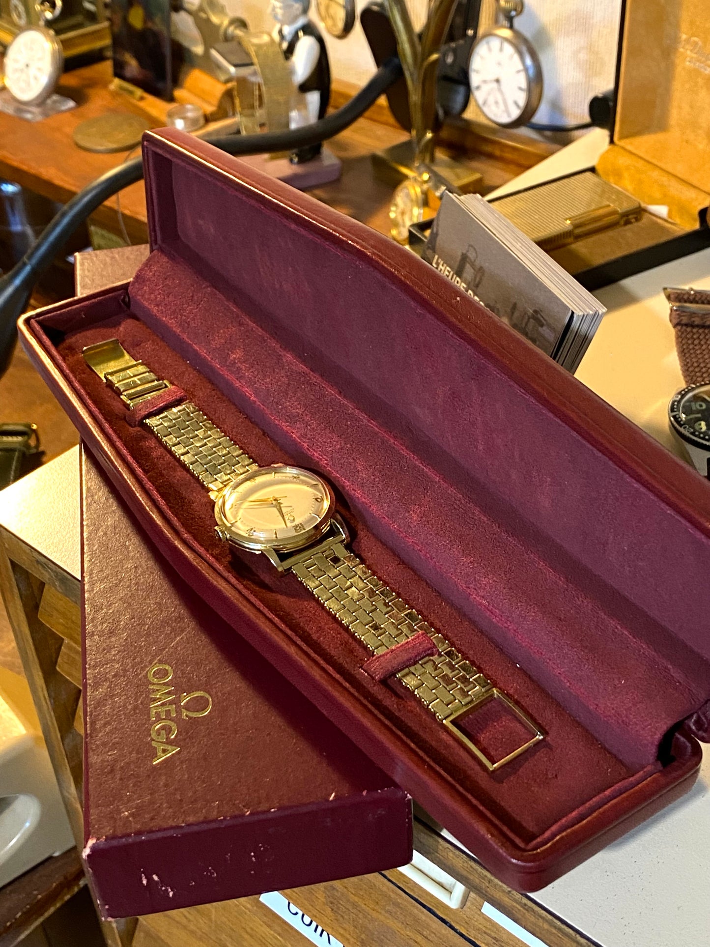 OMEGA Écrin de Montre Vintage en Cuir Véritable + Surboite - Boite Étui de rangement