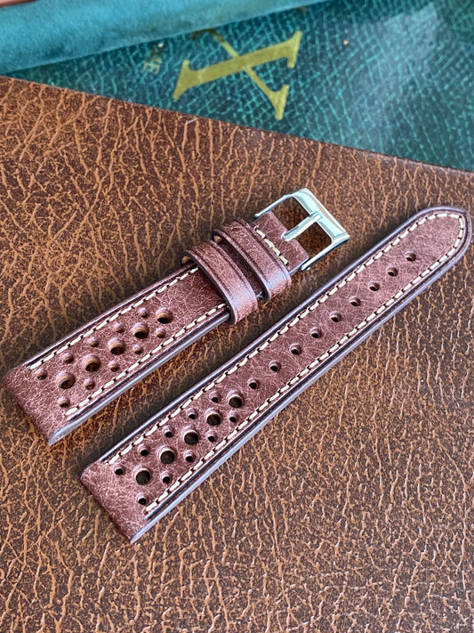 Bracelet de Montre Vintage - BORDEAUX Rallye Sport 18mm - Cuir Véritable Ajouré